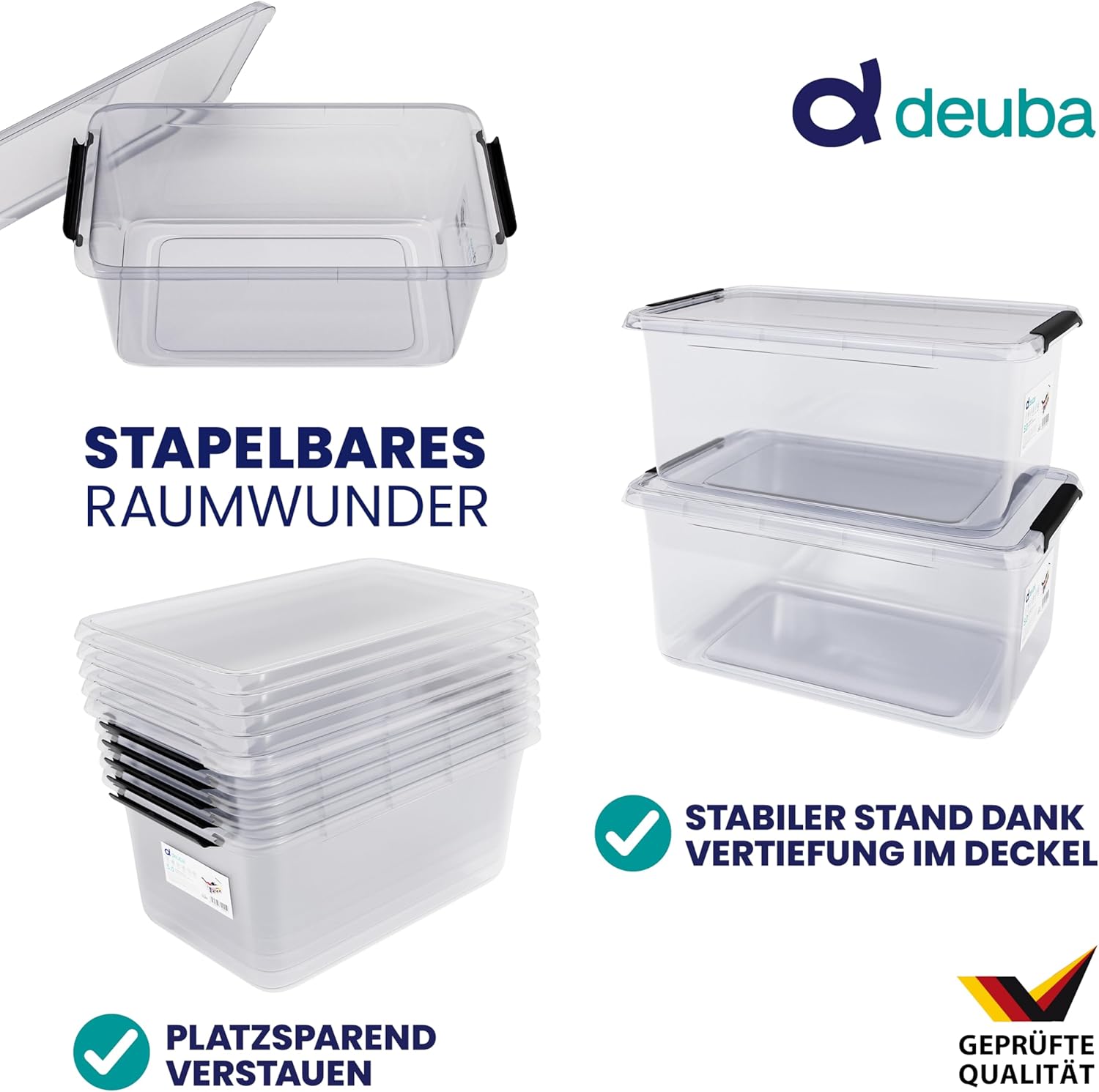 Deuba 6 x Aufbewahrungsbox mit Deckel, 5 L Box, Kunststoffboxen, lebensmittelecht, BPA-frei, klein, Klickverschluss, transparent, stapelbar, Küche, Schlafzimmer – Bild 4