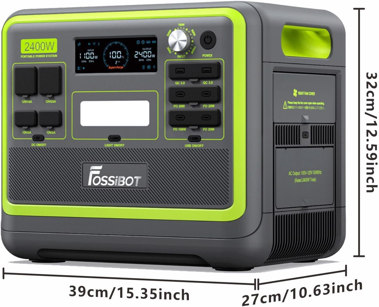 FOSSIBOT Solargenerator F2400 (2400 W), Teil mit 200 W Solarpanel auf dem Balkon, 3 x 2400 W AC-Ausgänge (4800 W Spitze), 1100 W superschnelles tragbares Kraftwerk für Zuhause, Camping, Wohnmobil und Notfall – Bild 3