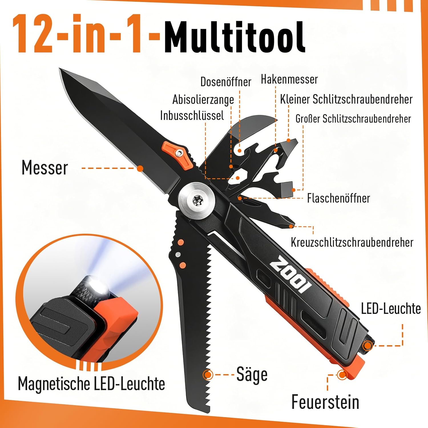 ZOOI Geschenke für Männer, 12-in-1 Multitool-Taschenmesser, Gadgets für Männer, Geschenke für Papa, Weihnachtsgeschenke für Männer, Geburtstagsgeschenk für ihn, Camping-Zubehör, Klappmesser – Bild 2