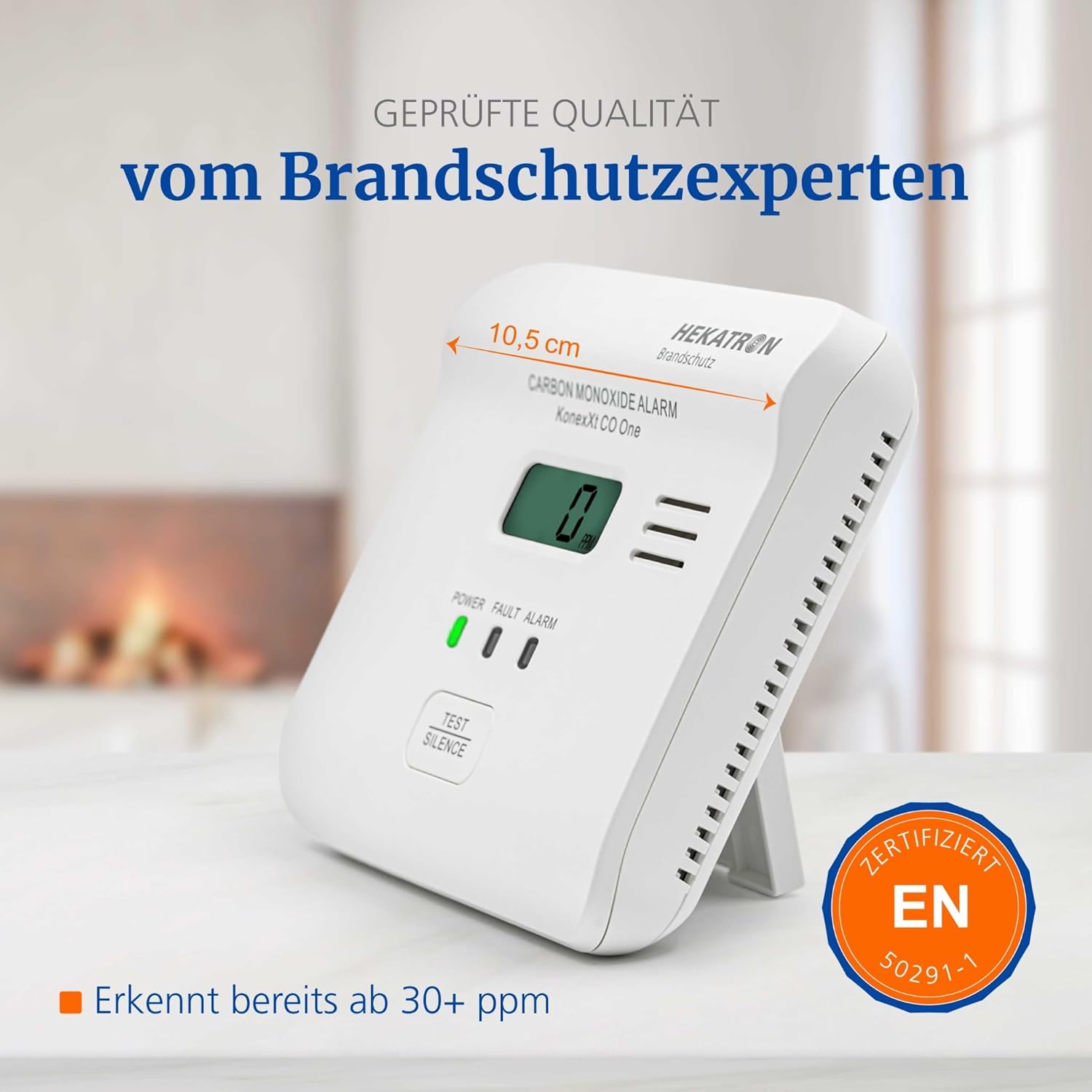Hekatron KonexXt CO One Kohlenmonoxidmelder, 10-Jahres-Batterie | CO-Melder mit übersichtlichem Display und Testalarmknopf, einfache Installation – Bild 3