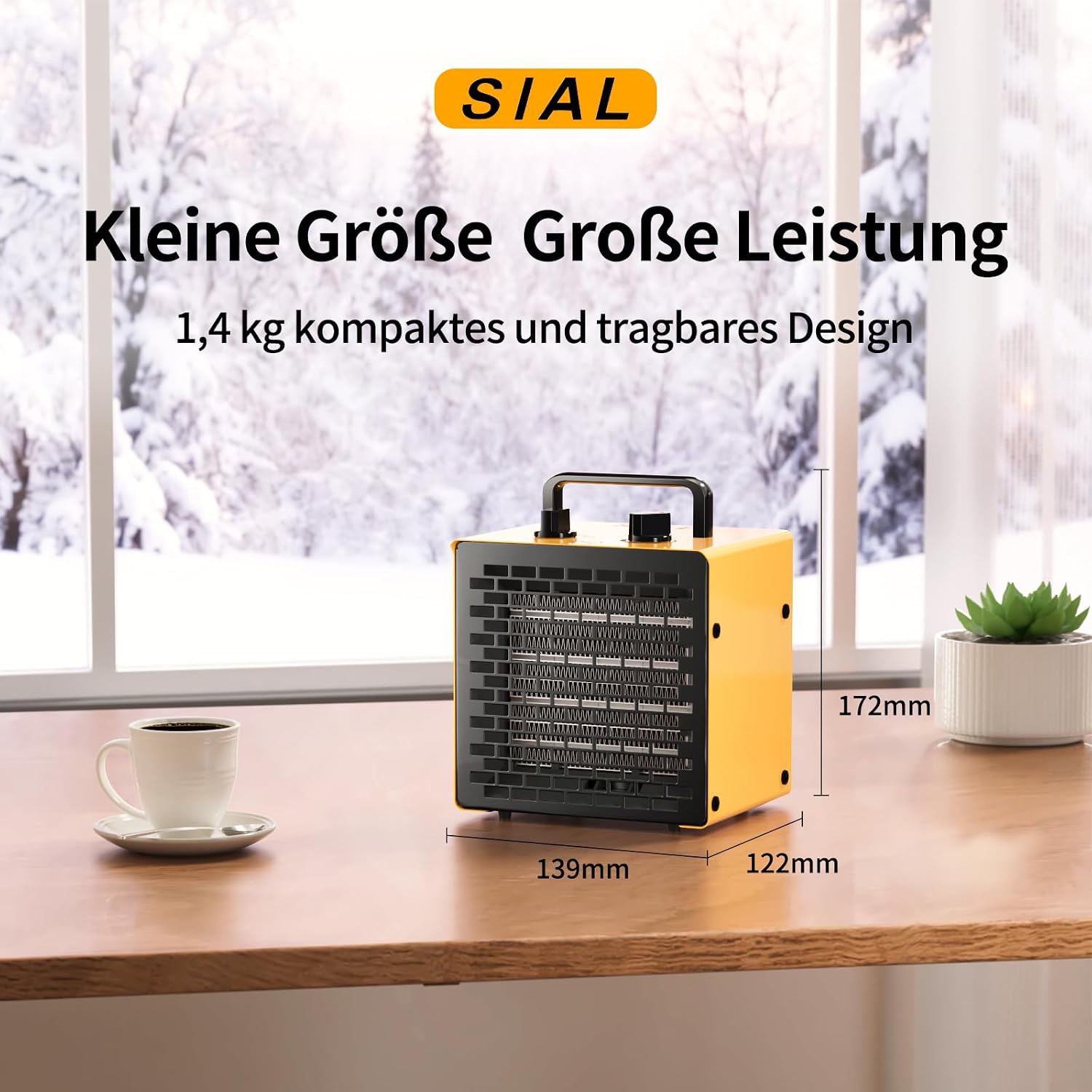 SIAL 2000W Industrielle tragbare Heizlüfter, Elektroheizung, Keramikheizung, Raumheizung, Bauheizung, PTC-Heizung mit Überhitzungsschutz, für Büros, Räume, Badezimmer, Garagen, PA2, Gelb – Bild 2