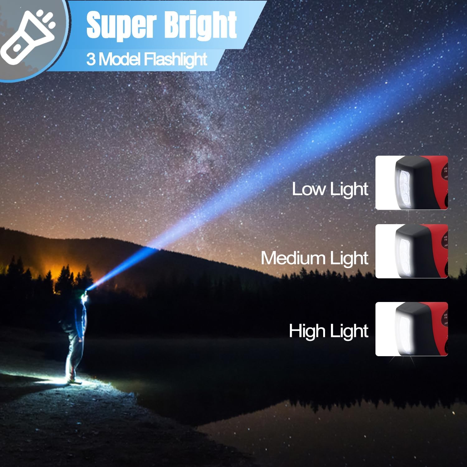 2000 mAh Notfall-Solar-Handkurbelradio, tragbares 3-Wege-Wetterradio AM/FM/NOAA mit USB-Ladegerät, Telefonladegerät, SOS-Alarm und LED-Taschenlampe für Camping, Wandern (rot) | Tragbares Radio mit wiederaufladbarem Akku, Handy-Ladegerät, SOS-Alarm, Taschenlampe für Camping, Überlebensnotfälle – Bild 6