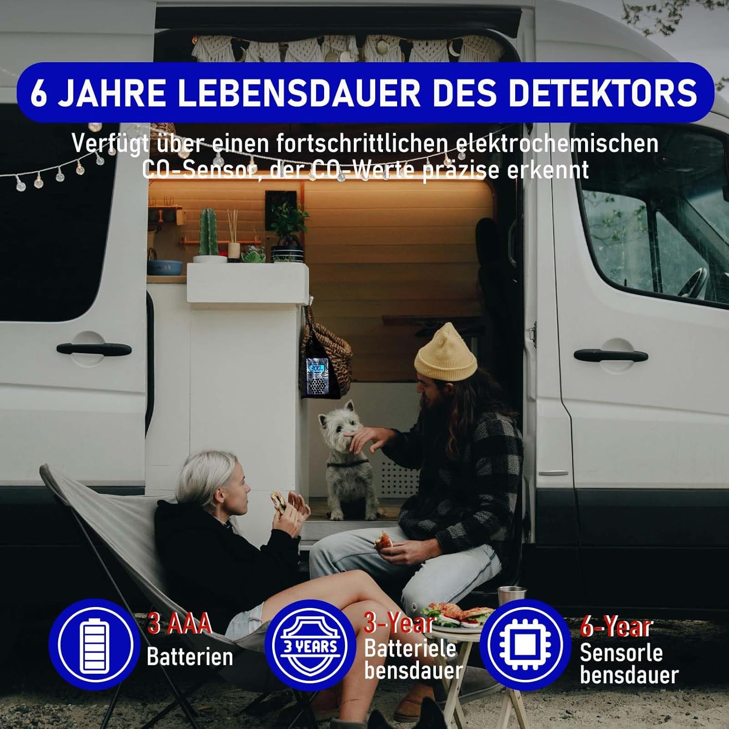 LSENLTY Kohlenmonoxidmelder, 3 Jahre Standby-Zeit, 0–999 CO-Detektorbereich, 85 dB lauter Kohlenmonoxidmelder für Reisen und Camping (Netztasche, Batterie im Lieferumfang enthalten) – Bild 3