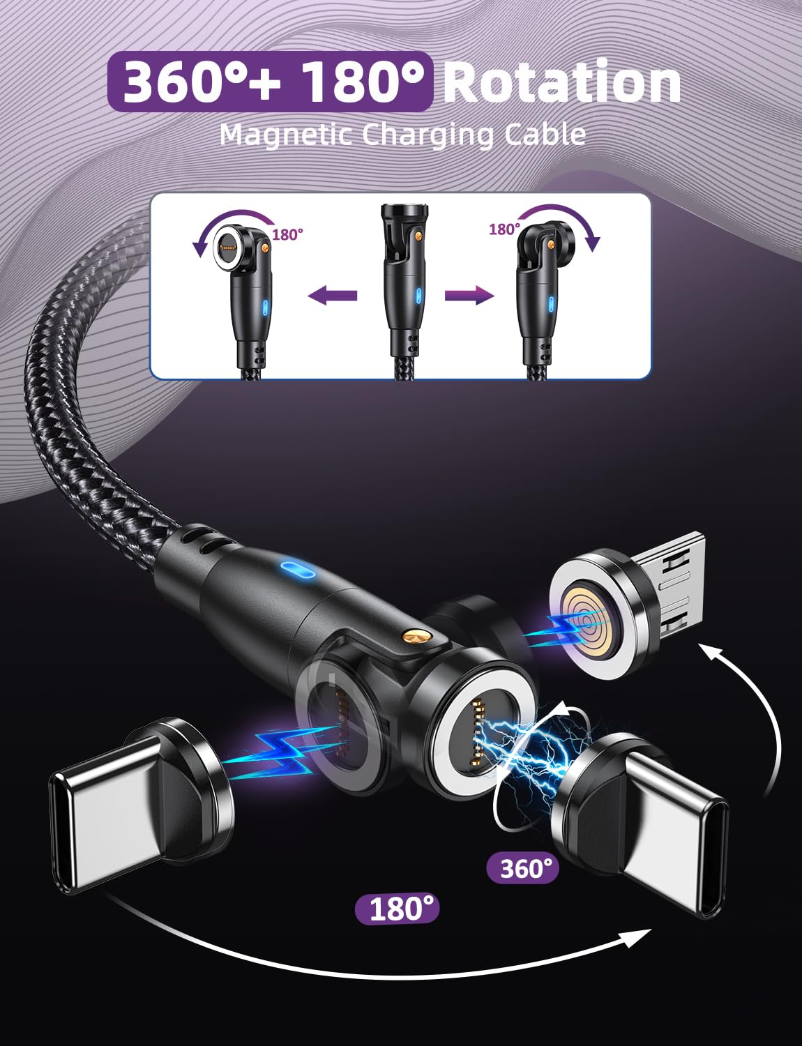 VAFOTON 9 Pin USB C Magnetisches Ladekabel 2m, PD 60W Schnellladung Magnetisches Ladekabel, 540° Magnetkabel für Typ C/Micro USB – Bild 6