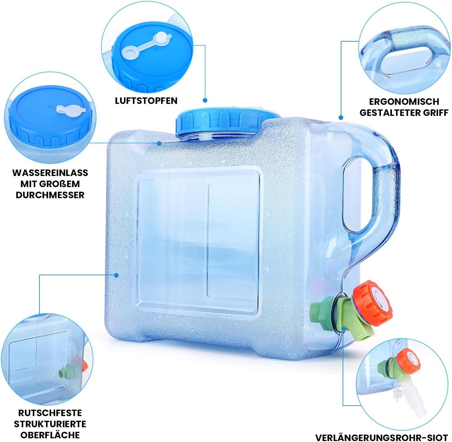 Umikk 5L~22L Camping-Wasserkanister, Wasserbehälter mit Wasserhahn, tragbarer Trinkwasserkanister, Wassertank Camping mit Griffen, Wasserkanister BPA-frei, für Outdoor-Reisen, Zuhause, Trinkaufbewahrung – Bild 3
