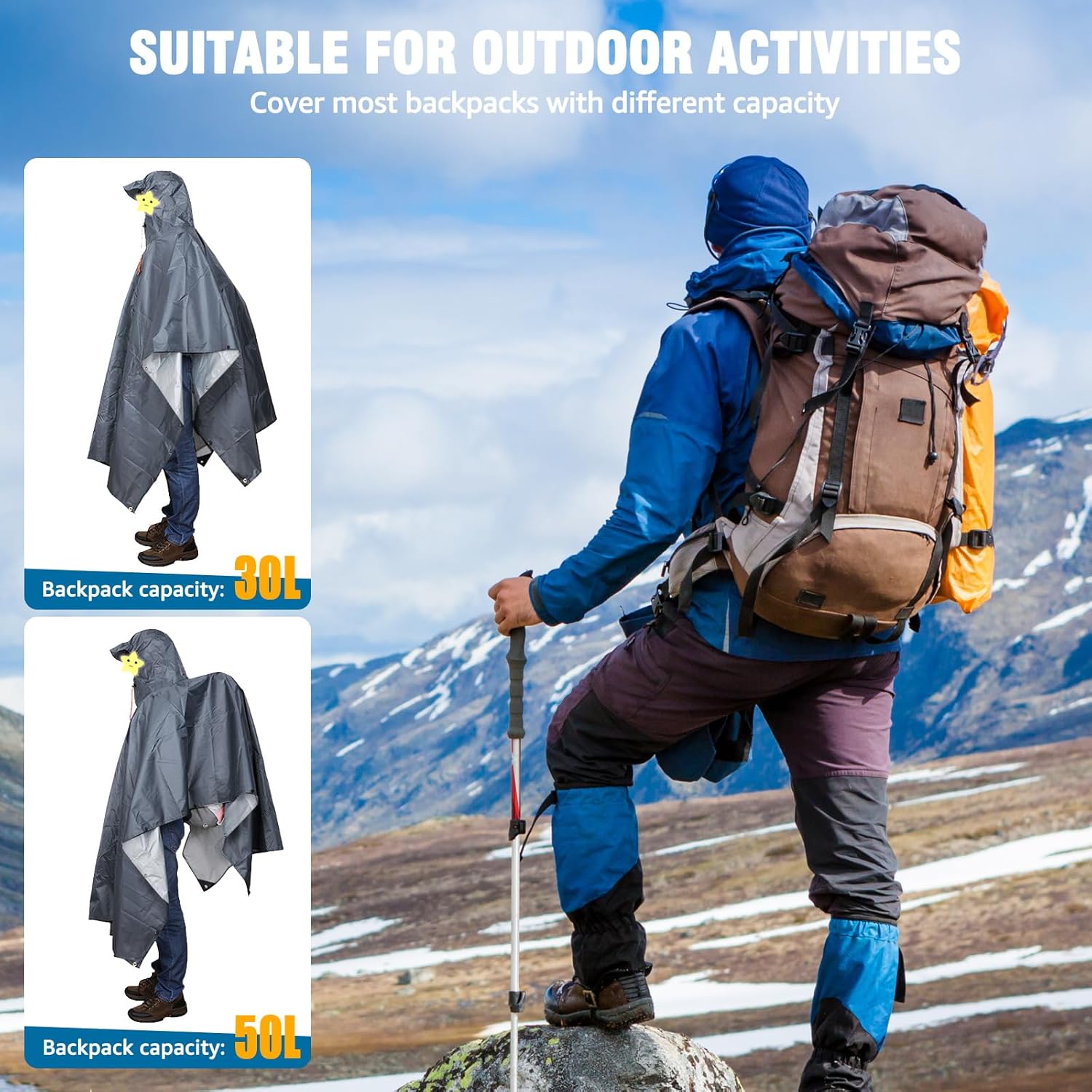 ANYOO Leichte, wasserdichte Regenjacke, wiederverwendbar, Ripstop, atmungsaktiv, Mehrzweck-Regenmantel mit Kapuze, faltbare Schutzdecke, Schutzplane, ideal für draußen, Camping, Wandern, Angeln – Bild 7