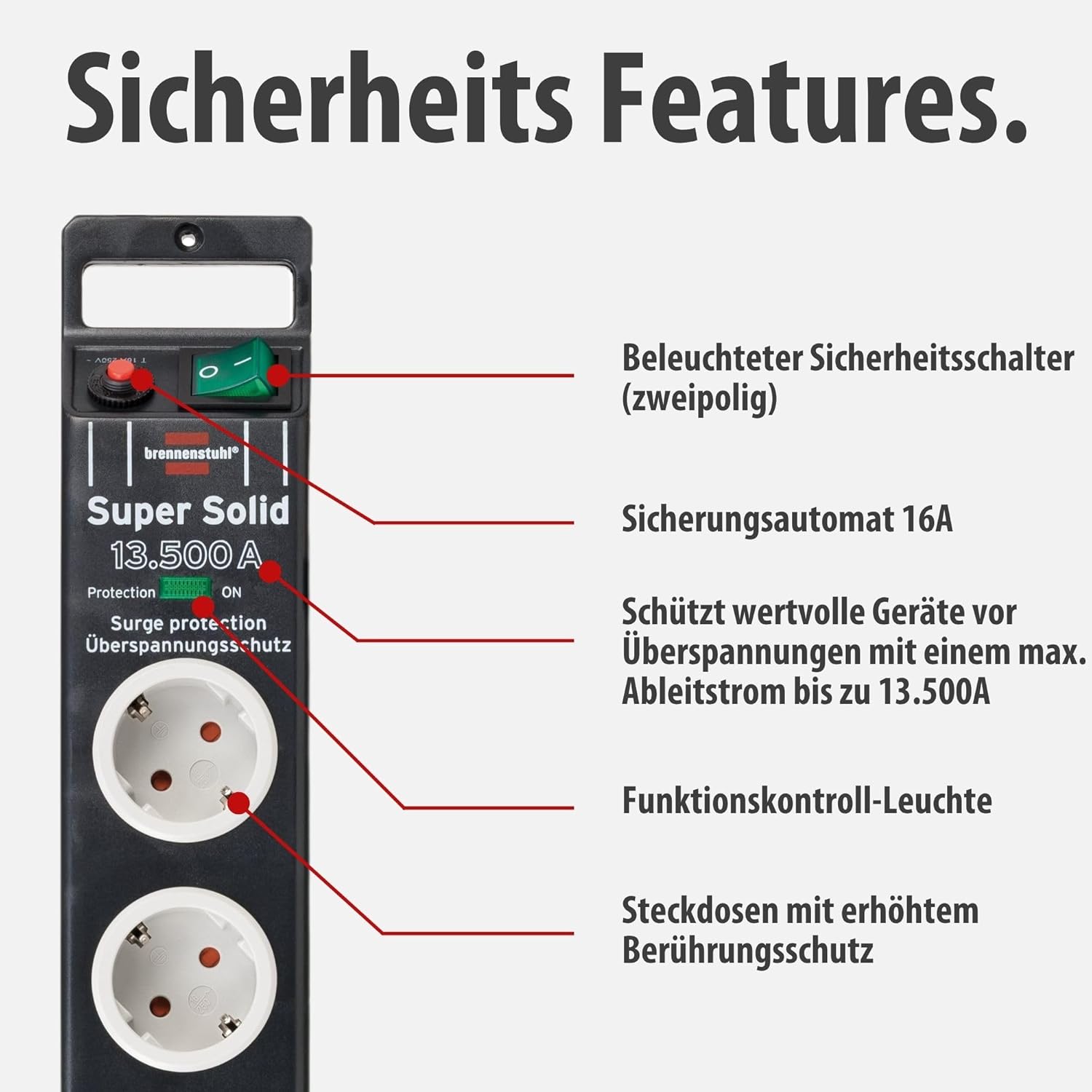 Brennenstuhl Super-Solid Steckdosenleiste, 1153380315 | 2,5 m Kabel und Schalter – aus bruchsicherem Polycarbonat, schwarz/grau – Bild 3