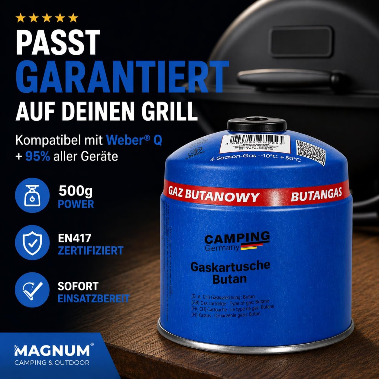 Magnum® Gaskartuschen Schraubventil (500 G) – Propangas & Butangas, Schraubkartusche Gaskartusche mit Gewinde für Campingkocher und Grill EN417 (2 x 500 G) – Bild 3