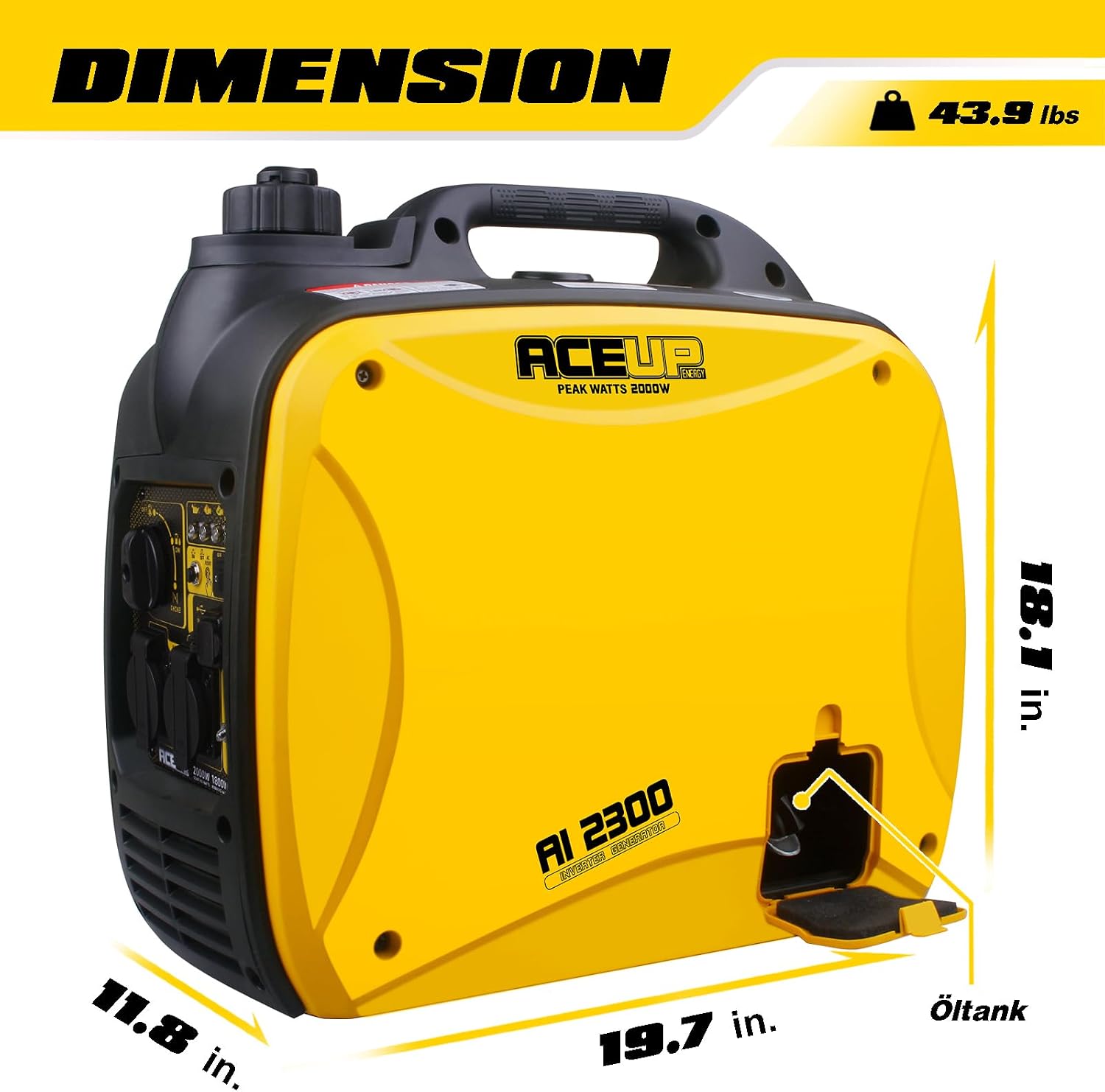 Aceup Energy 2000W Inverter Stromerzeuger, Leiser Benzin Stromerzeuger mit USB und 230V Steckdosen, Tragbarer Notstromgenerator für Zuhause, Camping, Festival, Boote, 4-Takt, 19,9 kg – Bild 3