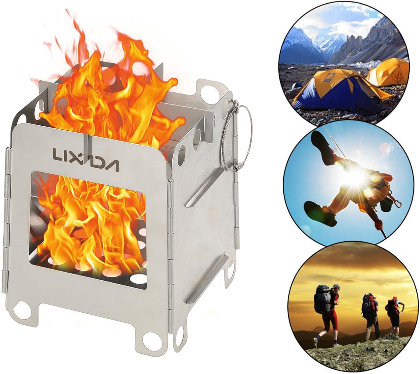Lixada Tragbarer Campingkocher, zusammenklappbarer Campingkocher, Holzofen, leichter Taschenkocher, Rucksackkocher mit Tasche – Bild 6