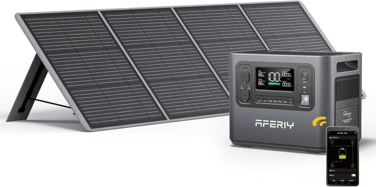 AFERIY Solargenerator 2400 W mit 200 W Solarmodulen, 2048 Wh tragbares Kraftwerk, LiFePO4-Akku, 220 V-240 V, faltbares Solarpanel USB, IP65, für Camping, Reisen, Stromausfälle