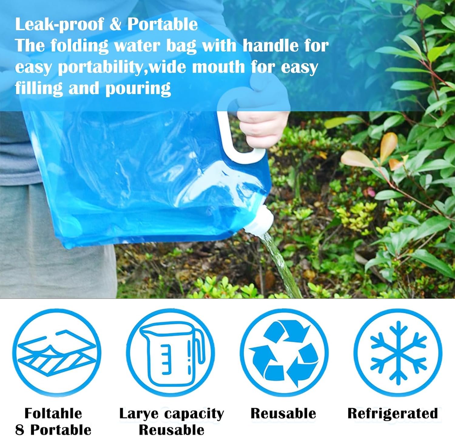 2 Stück Wasserkanister, 10 l, tragbare Wasseraufbewahrungstasche, auslaufsicher, gefrierbarer Camping-Trägertank für den Außenbereich für Sport, Camping, Wandern, Picknick – Bild 5