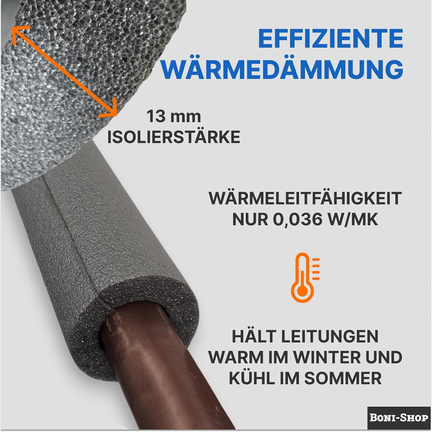 2 m Rohrisolierung, 13 mm Isolierung für Durchmesser 12 – 60 mm, selbstklebend – Bild 3