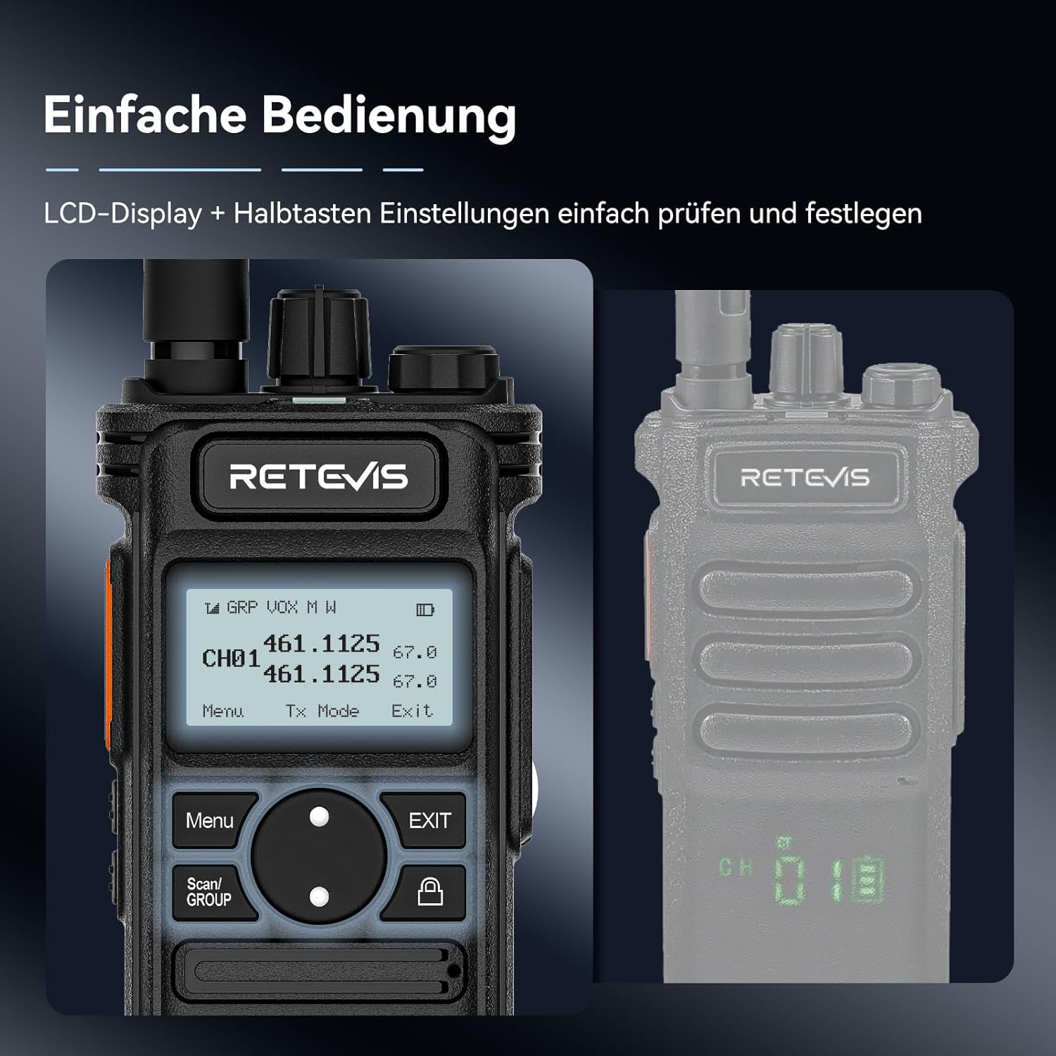 Retevis RT86S Walkie Talkies mit großer Reichweite, professionelle Funkgeräte der nächsten Generation RT86, Typ C, LCD, Gruppenruf, 2600 mAh, Handfunkgeräte für Logistik, Schulen (Schwarz, 2 Stück) – Bild 2