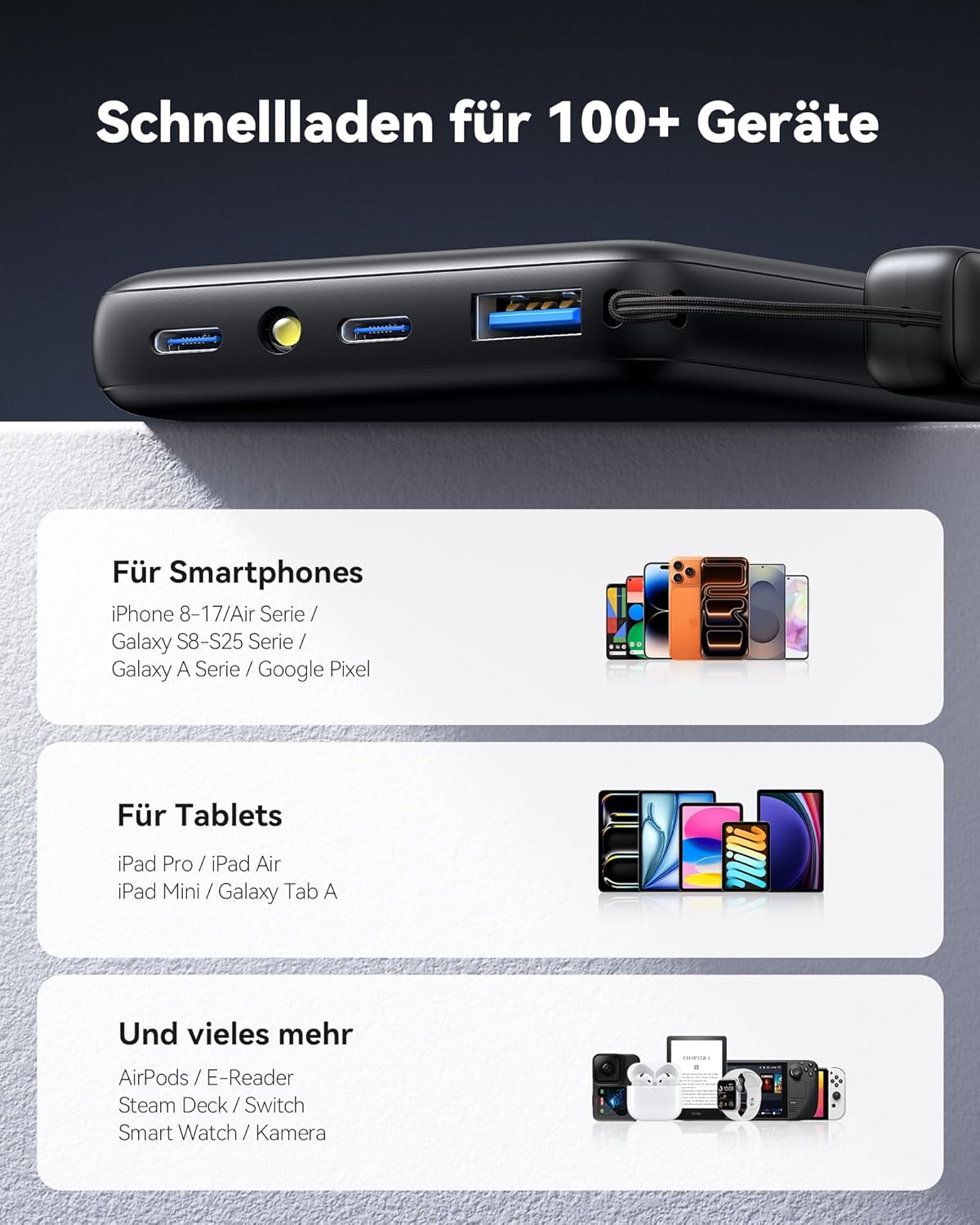 INIU Powerbank, kleine 45W Schnellladung 10000mAh Powerbank mit abnehmbarem USB-C-Kabel, geeignet für Fliegen & Reisen Essential, externe Handy-Akkus für iPhone 17 16 15 Pro, Samsung S25, Xiaomi, iPad usw – Bild 6