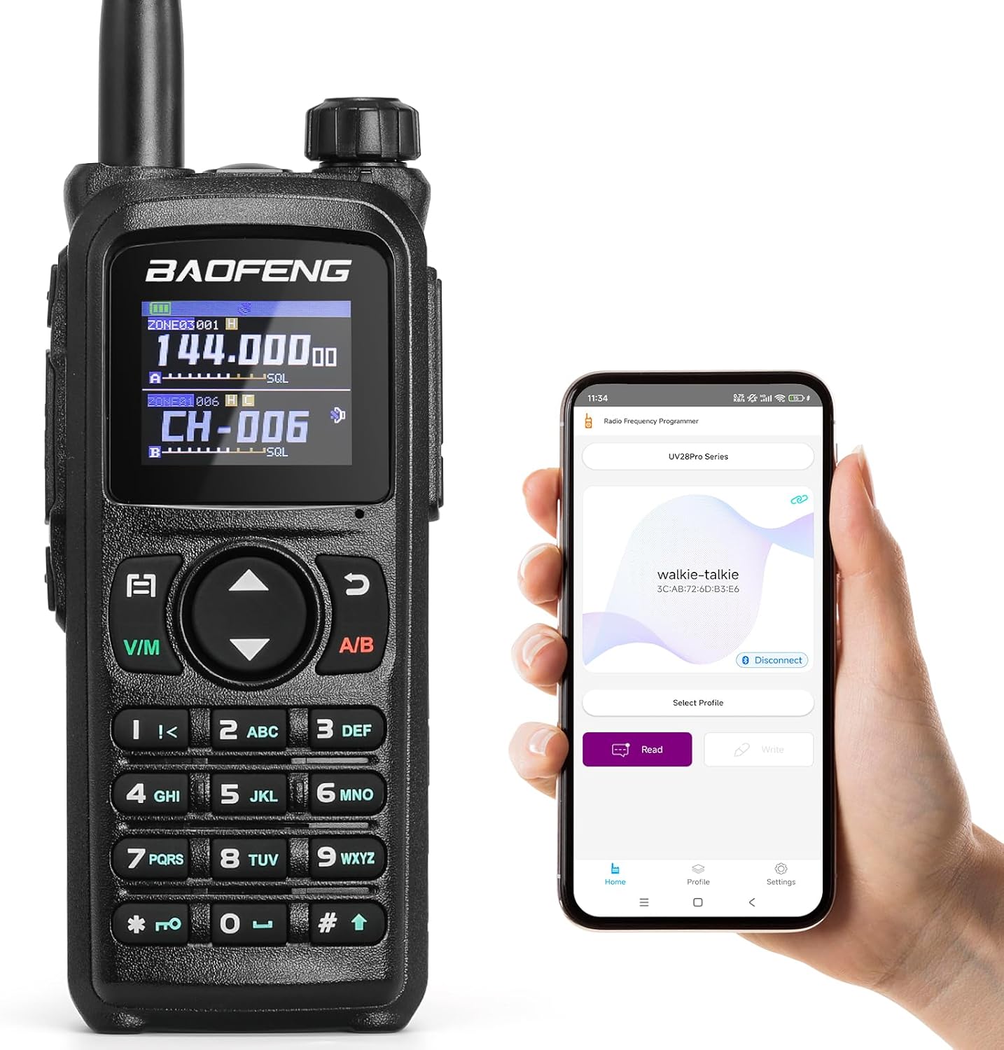 BAOFENG UV-28 Plus Amateurfunkgerät mit GPS-Navigation, APP-Programmierung, 10-W-Dualband-Funkgerät mit großer Reichweite und Frequenzkopie, 1000 Kanäle, 1,77-Zoll-Farbdisplay, 2200-mAh-Akku