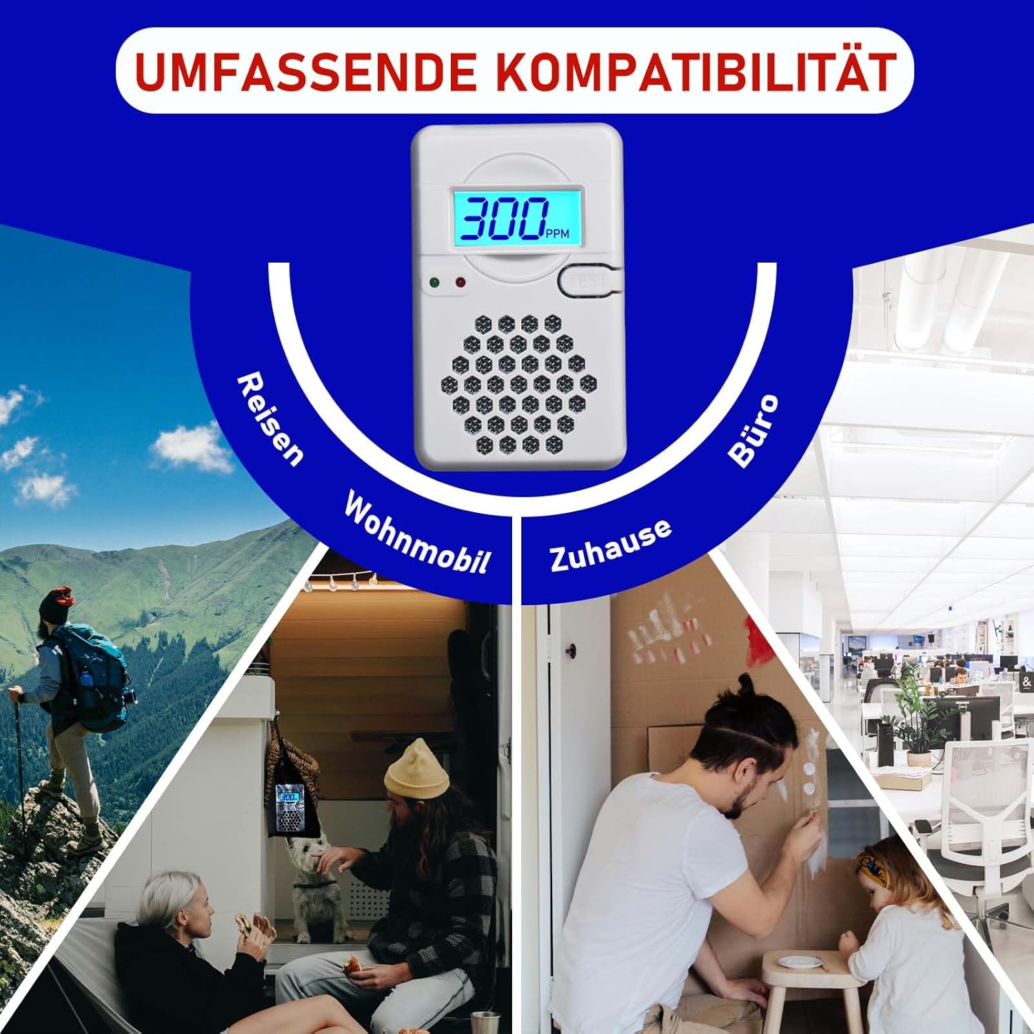 LSENLTY Kohlenmonoxidmelder, 3 Jahre Standby-Zeit, 0–999 CO-Detektorbereich, 85 dB lauter Kohlenmonoxidmelder für Reisen und Camping (Netztasche, Batterie im Lieferumfang enthalten) – Bild 7