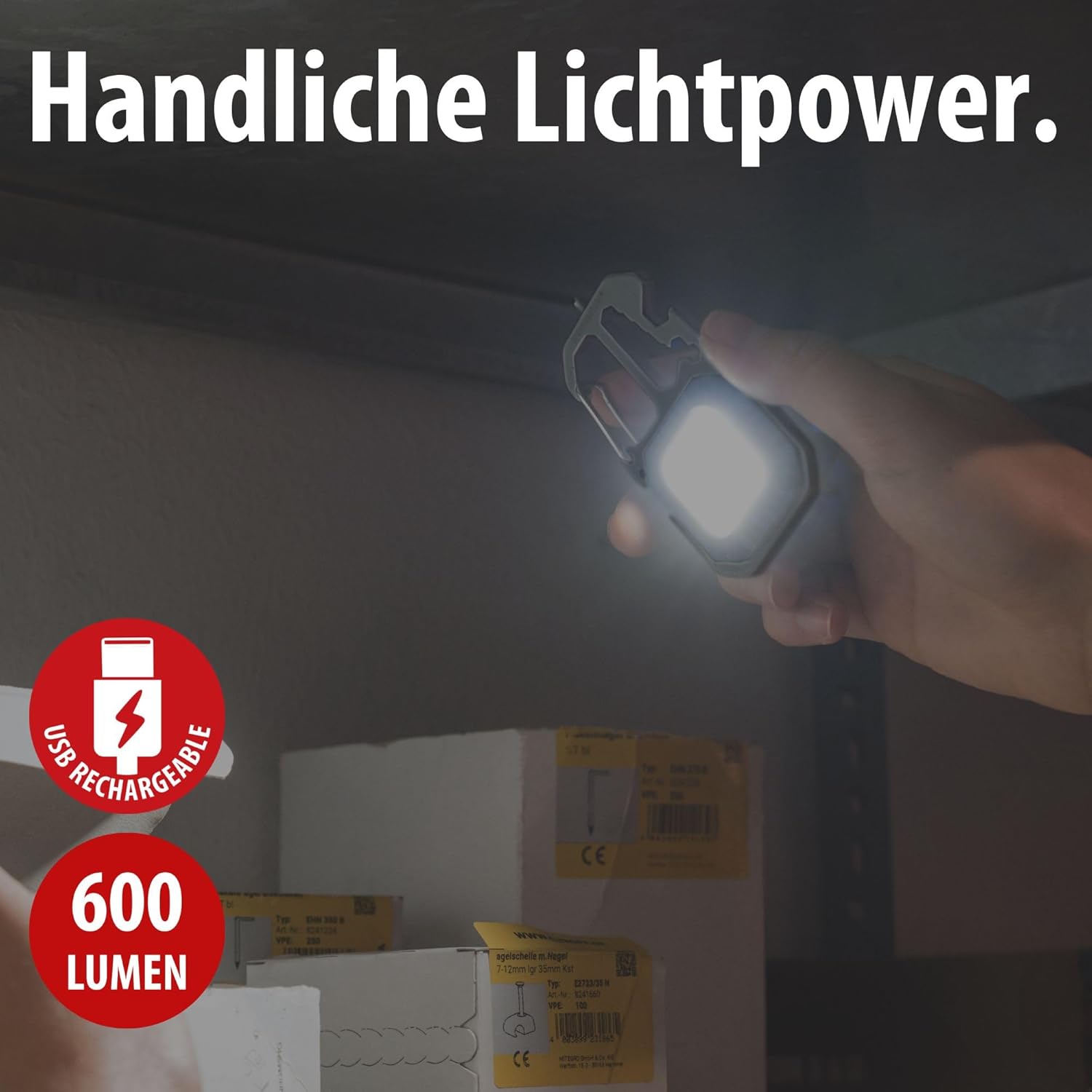 Brennenstuhl Mini-LED-Taschenlampe MTL 600 A (Akku-Werkstattlampe 600 lm, 7 Leuchtmodi, Schlüsselanhänger, Flaschenöffner, Bits und Schraubenschlüssel für Alltag, Notfall oder Camping) – Bild 2