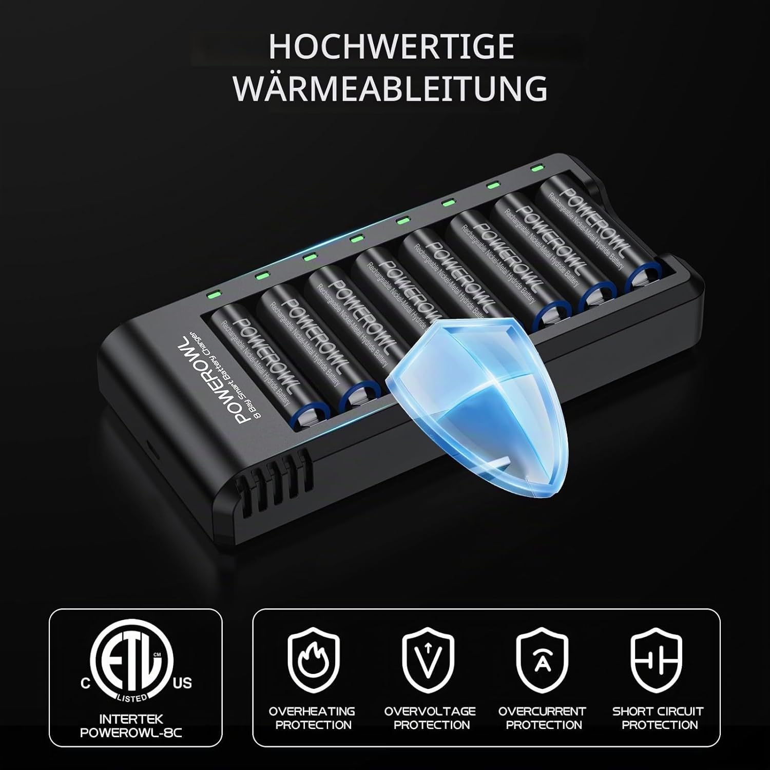 POWEROWL Akku-Ladegerät für wiederaufladbare NIMH AA AAA-Akkus, Ladegerät mit LED-Anzeige (unabhängiger Steckplatz) – Bild 7