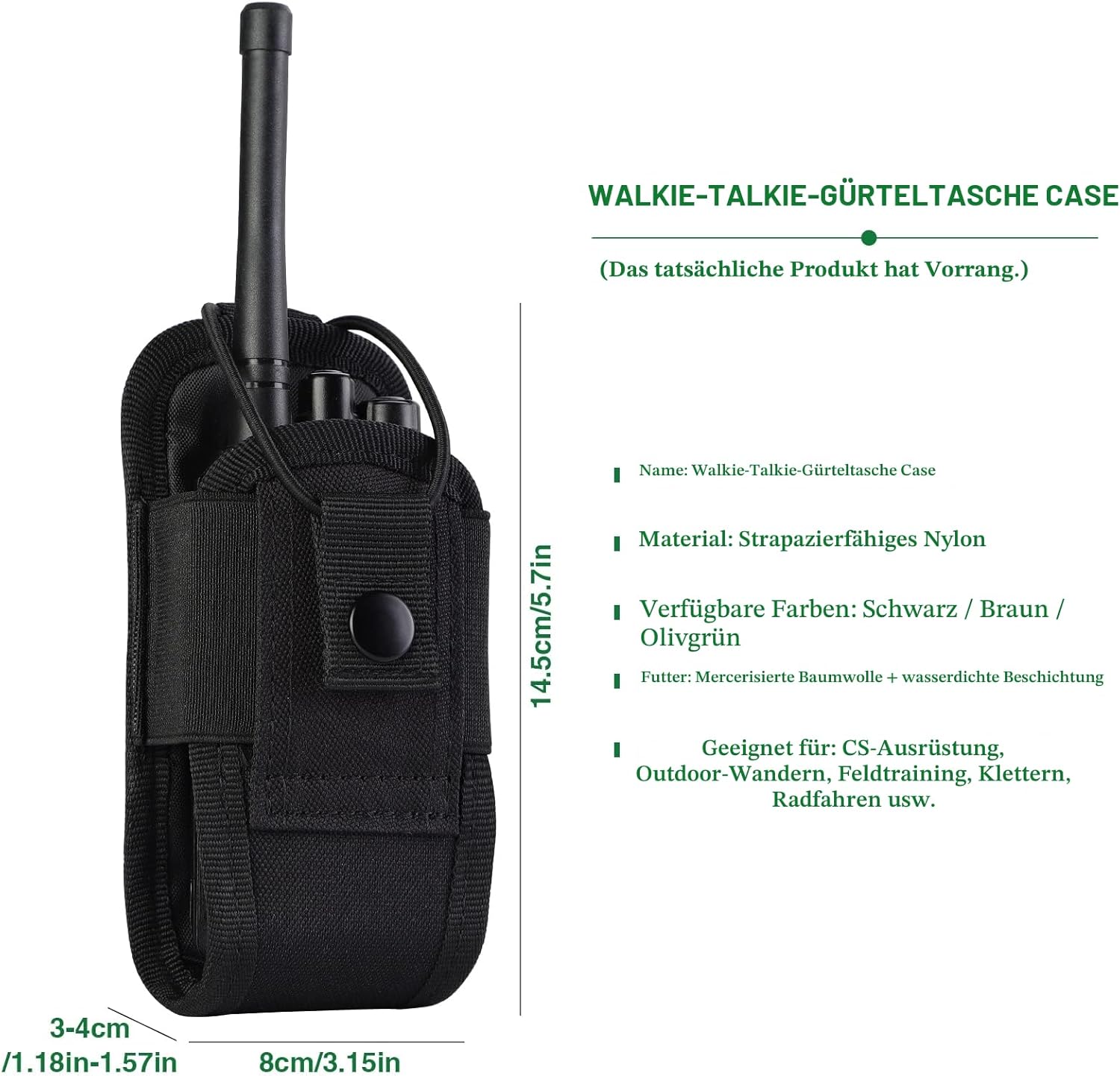 Kyrio Molle Funkgerät-Halterung, taktische Walkie-Talkie-Tasche für Dienstgürtel, GPS-Radio-Holster-Tasche, Jagd-Intercom-Tasche, Interphone-Tasche – Bild 4