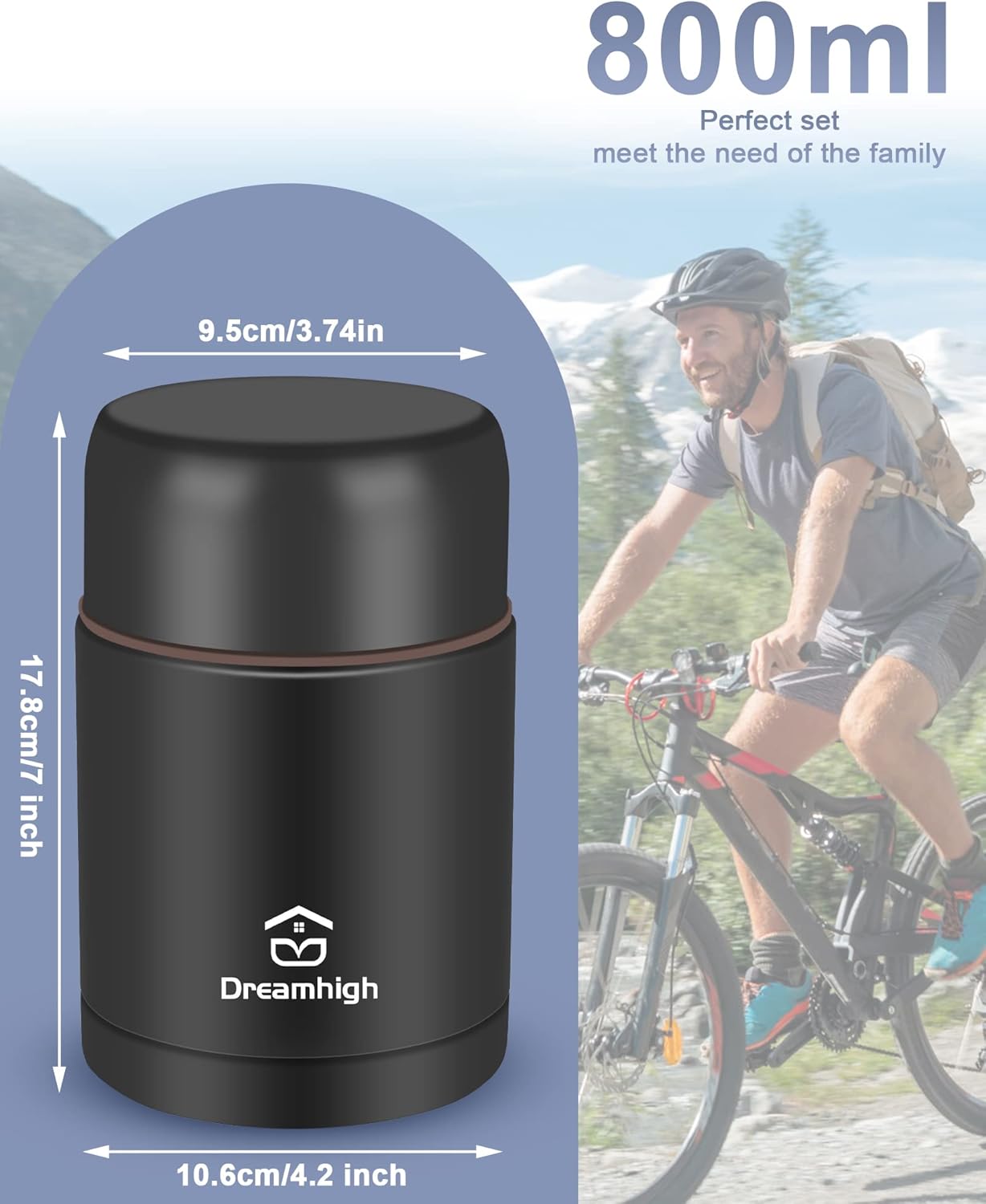 Dreamhigh Thermo-Lebensmittelbehälter, 800 ml, Edelstahl-Warmhaltebehälter, Lebensmittel-Thermoskanne, auslaufsicher, inklusive Löffel, 12 Stunden heiß, 12 Stunden kalt – Bild 7