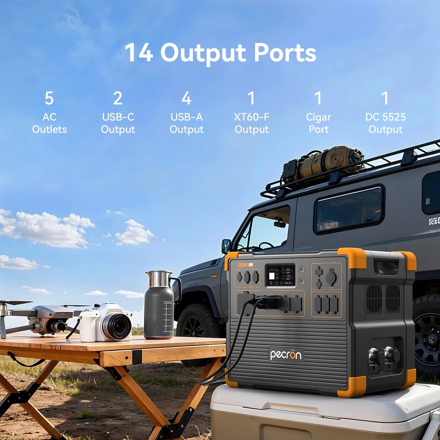 pecron E3800LFP Tragbares Kraftwerk 3840 Wh mit 4200 W AC-Steckdosen, Solargenerator und LiFePO4-Akku – Schnellladefunktion für die Notstromversorgung im Haushalt beim Camping – Bild 3