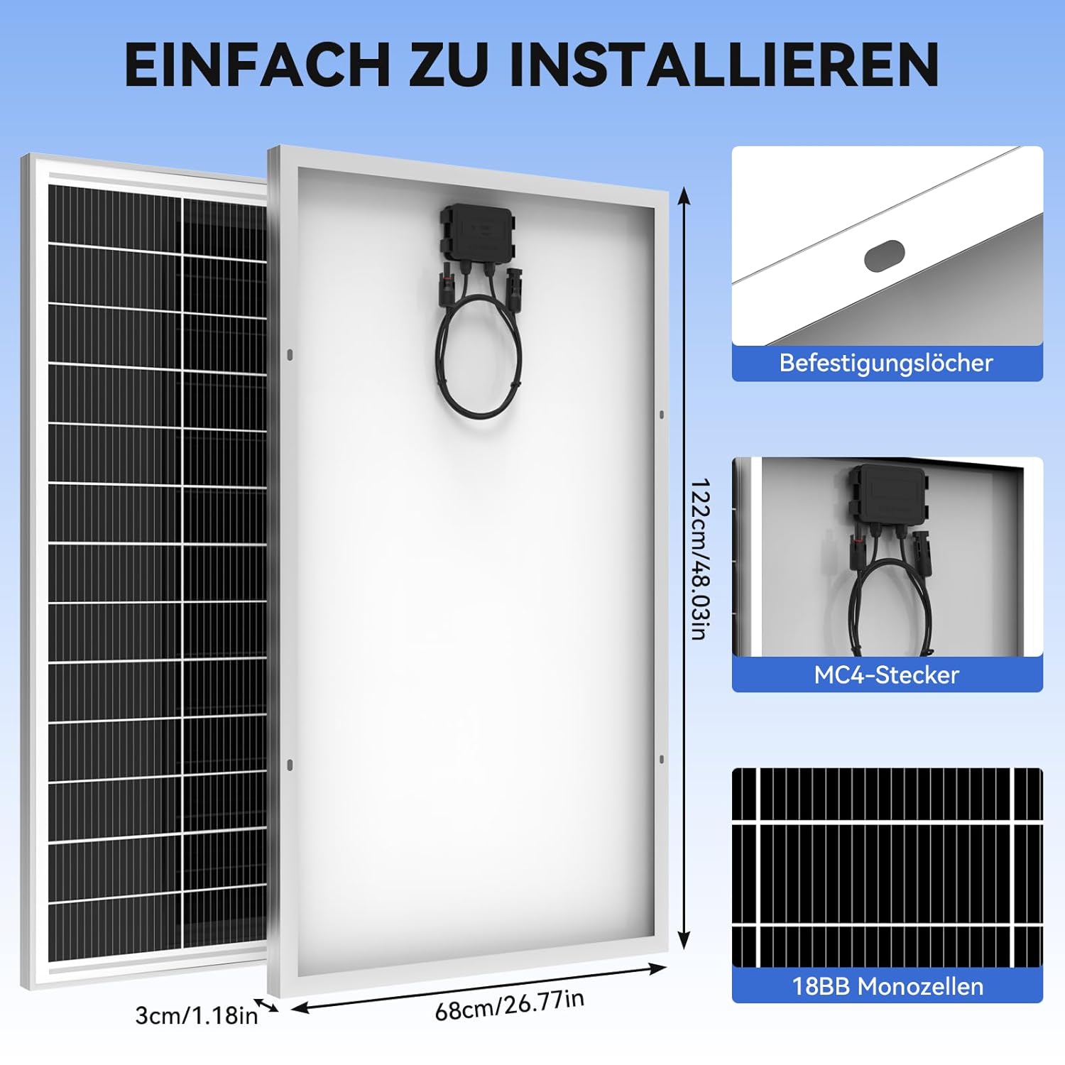 WERCHTAY Solarpanel 2000 W monokristallin, Solarmodul mit hocheffizientem Aluminiumrahmen, SMBB-Technologie, PV-Modul für Batterien, Boot, Wohnmobil, Gartenhaus, Zuhause (200 W x 10) – Bild 6