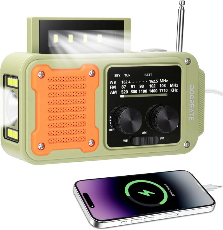 diymore Kurbelradio 2000 mAh, Notfallradio mit Kurbel und Solar mit FM/AM/WB, Powerbank, LED-Campinglicht, SOS-Alarm, Kompass, Kurbelradio, Notfall-Weltempfänger Testsieger für Ourdoor