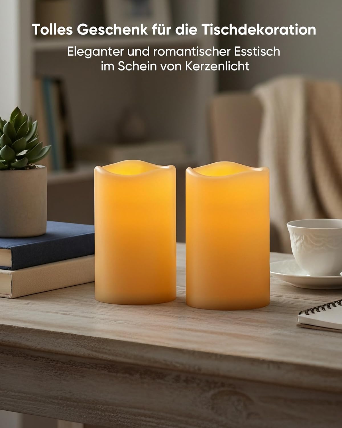 Homemory Wasserdichte LED-Kerzen für den Außenbereich mit Fernbedienung und Timer – flammenlose Batteriekerzen für Garten, Terrasse, Hochzeit, 2er-Set (7,5 x 12,7 cm) – Bild 4