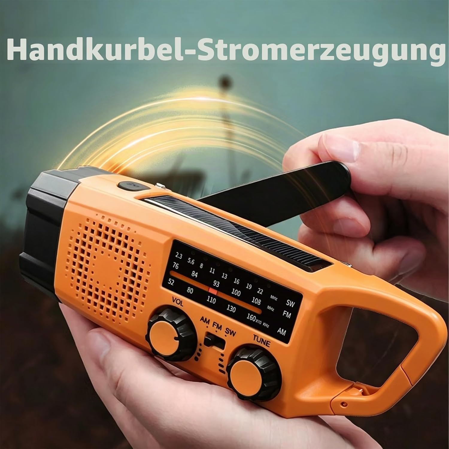 Gemmac Kurbelradio mit Solar und Powerbank, Notfallradio 2000 mAh USB AM/FM/SW Tragbares Notfallradio mit SOS-Alarm-Taschenlampe, Dynamo-Notfallausrüstung für Camping, Outdoor-Survival-Ausrüstung – Bild 4
