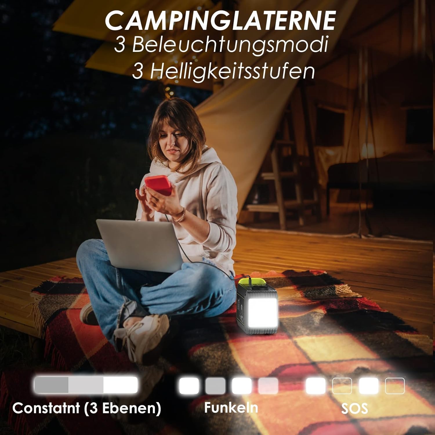 MARBERO Portable Power Station 24000 mAh, tragbarer Generator 88,8 Wh, externer Akku mit 80 W 230 V Steckdose, USB-C & LED-Lampe, Notstromversorgung für Camping, Haushalt, Reisen, Garten & Notfälle – Bild 7
