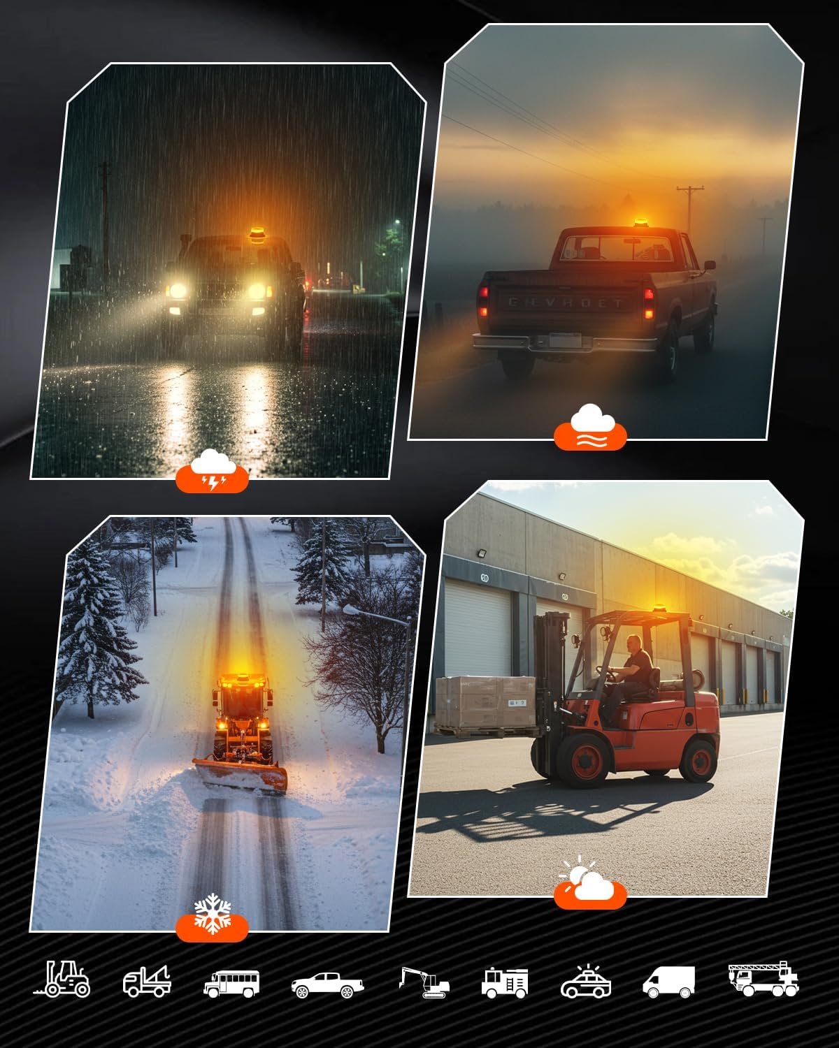 Dinfu Rotierender Akku mit Display, 9 Blinkmodi, LED-Blitzlicht, 12 V, magnetisches orangefarbenes Warnlicht mit Auto-Ladegerät und USB-Kabel für Auto, LKW, Traktor, Golfwagen, SUV – Bild 7