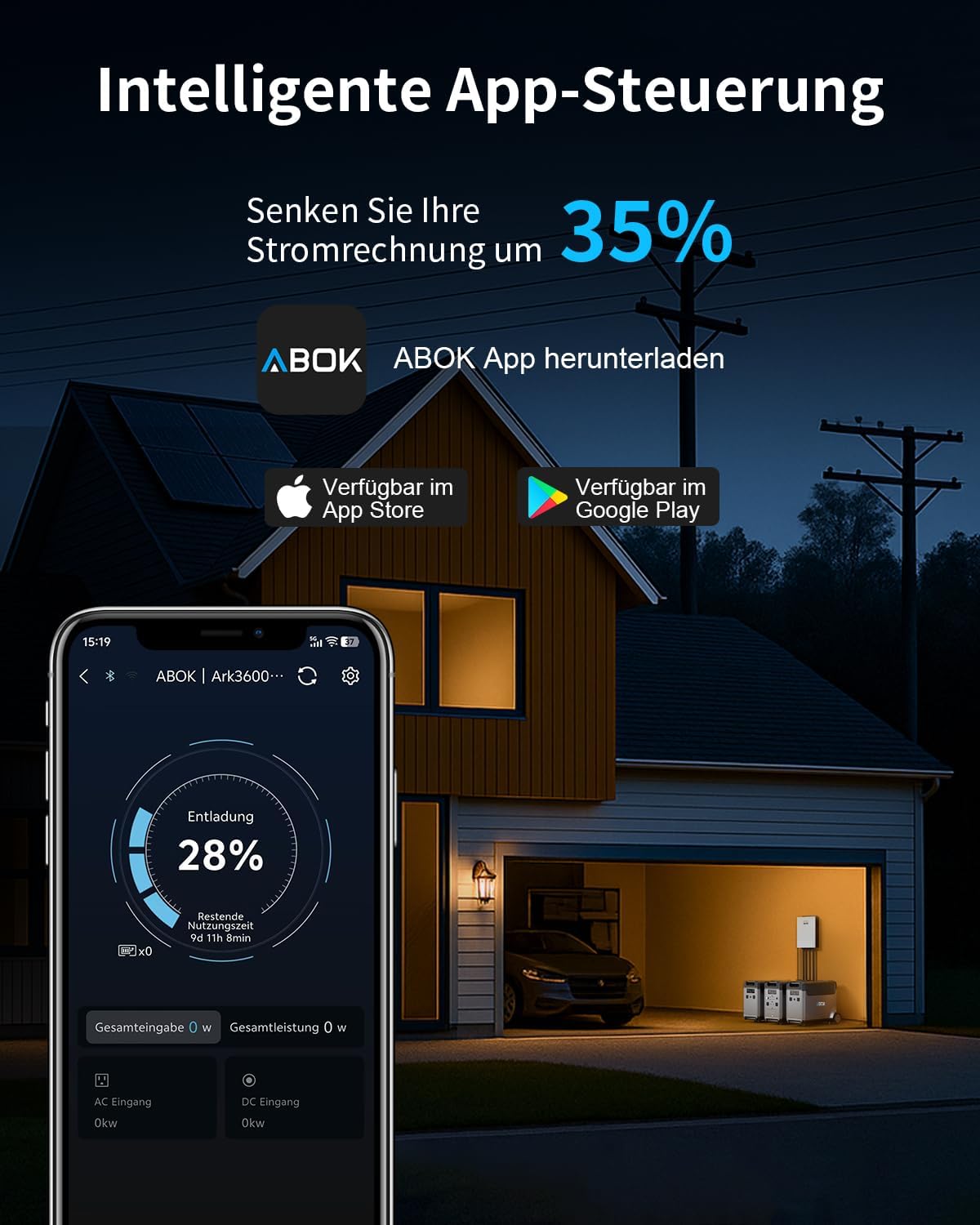3840 Wh ABOK Ark3600 Tragbare Power Station LiFePO4-Batterie, erweiterbar auf 11520 Wh, 2,1 Stunden 0–100 % Schnellladung, 2000 W AC-Solargenerator mit USV und App-Steuerung für Camping, Notfälle, Wohnmobile und netzunabhängig – Bild 3