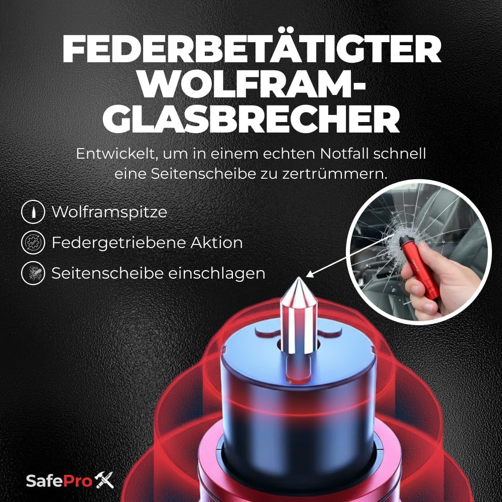 Nothammer fürs Auto mit Sicherheitsgurtschneider – lebensrettender kompakter Glasbrecher mit Federkorn – Sicherheitsrettungswerkzeug und Scheibenzertrümmerer für schnelle Flucht bei Verkehrsunfällen (2 Stück) – Bild 5