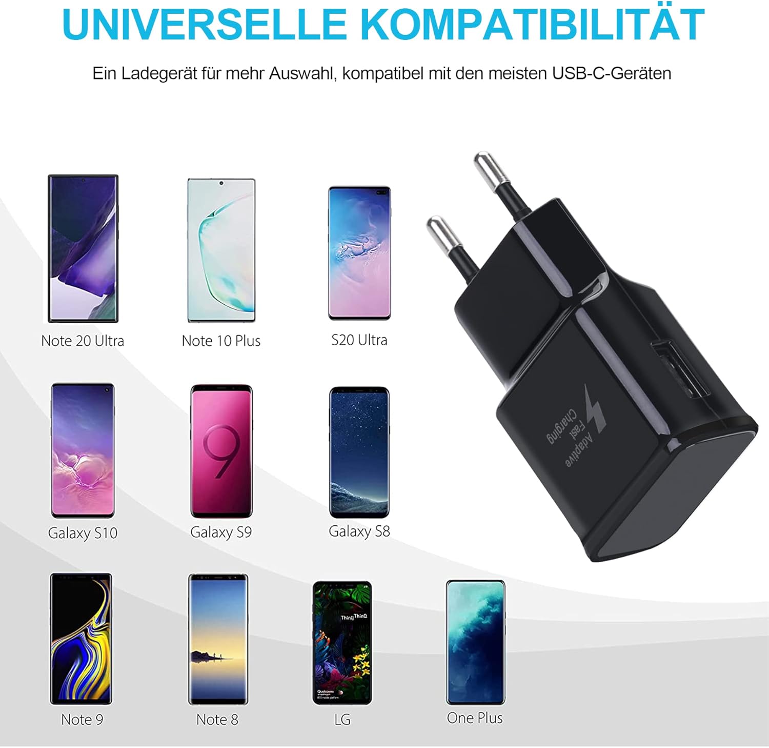 KAIMENGLONG 2 Stück Adaptives Schnellladegerät Netzteil mit 1,5 m USB Typ C Ladekabel für Samsung Galaxy S21/S20/S20+/S10/S10+/S10e/S9/S9+/S8/S8Plus/Edge/Active/Note 8/9 – Bild 9