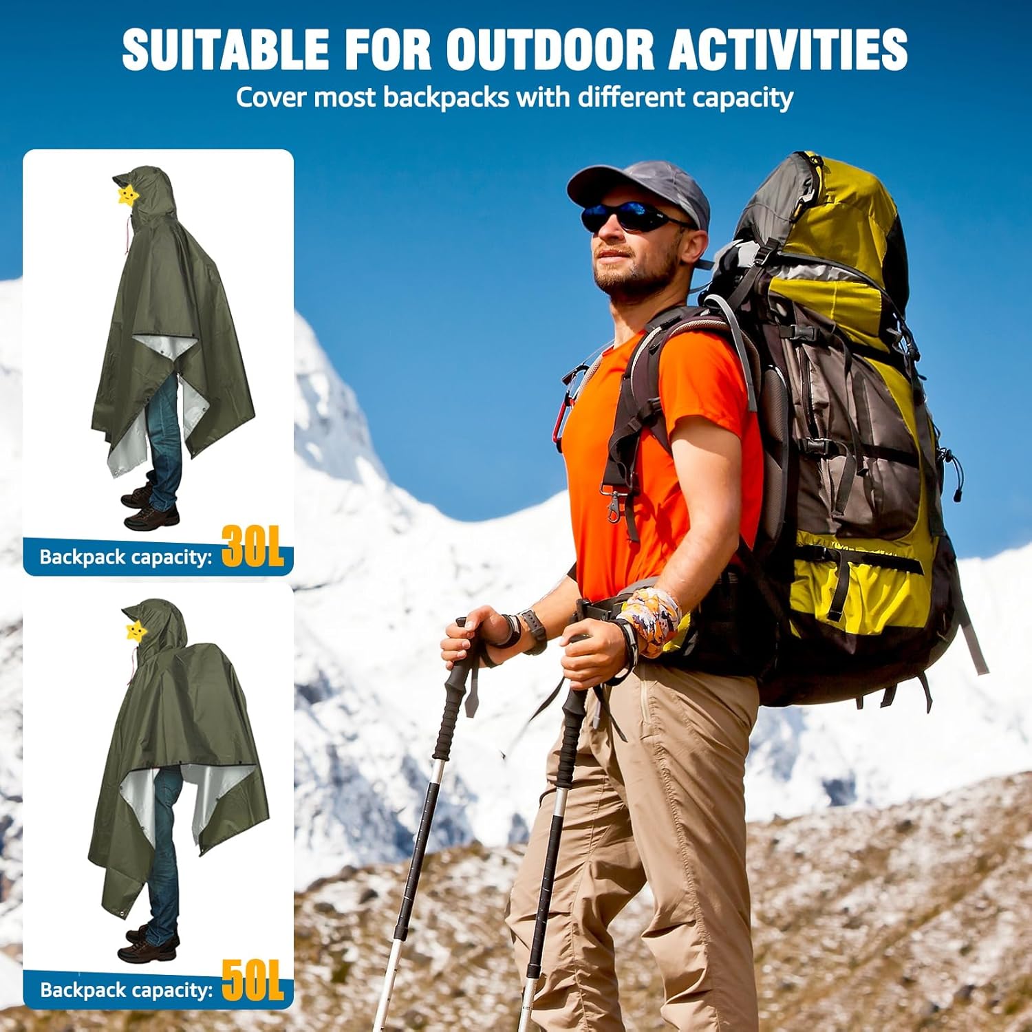 ANYOO Leichte, wasserdichte Regenjacke, wiederverwendbar, Ripstop, atmungsaktiv, Mehrzweck-Regenmantel mit Kapuze, faltbare Schutzdecke, Schutzplane, ideal für draußen, Camping, Wandern, Angeln – Bild 7