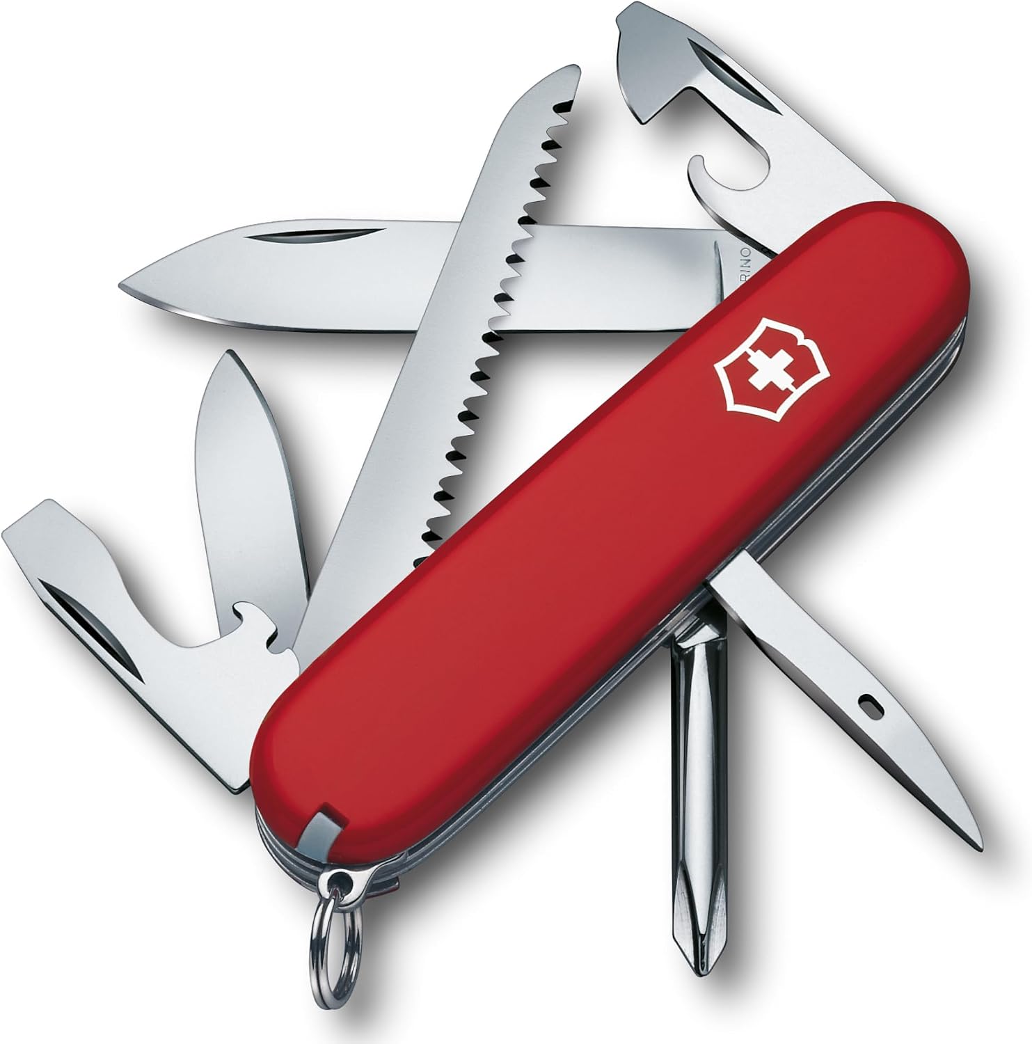 Victorinox Hiker Taschenmesser 13 Funktionen Holzsäge Kreuzschlitzschraubendreher Zahnstocher Rot, rot | Outdoor-Multitool-Holzsäge zum Wandern und Camping