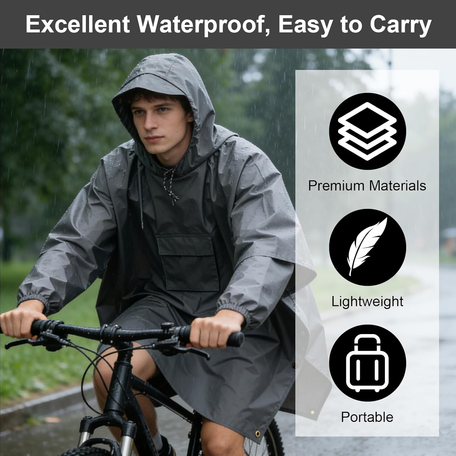 Wasserdichter Regenponcho für Damen und Herren, Mehrzweck-Regenjacke Outdoor mit Kapuze und Taschen, 3-in-1-Multifunktions-Regenmantel, Regenschutz, Regenponcho für Wandern und Camping – Bild 6