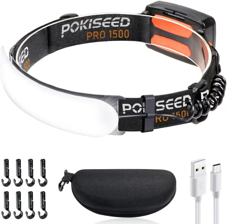 POKISEED Stirnlampe LED wiederaufladbar, 1500 Lumen mit 230° Weitwinkel für breite Ausleuchtung, Stirnlampe Joggen, USB C 5000mAh Akku, Kopflampe Stirnlampe aufladbar, für Stirnlampe Laufen, Camping
