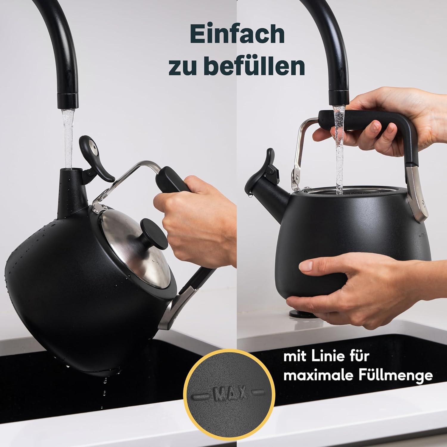 SILBERTHAL Induktions-Wasserkocher 2,8 L mit lauter Pfeife – Teekessel aus Edelstahl – Wasserkocher für Camping – Pfeifkessel Schwarz – Bild 6