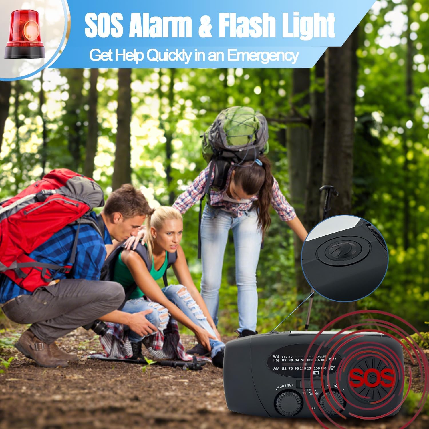 2000 mAh Notfall-Solar-Handkurbelradio, 3-Wege-betriebenes tragbares Wetterradio AM/FM/NOAA mit USB-Ladegerät, Handy-Ladegerät, SOS-Alarm und LED-Taschenlampe für Camping, Wandern (schwarz) – Bild 6