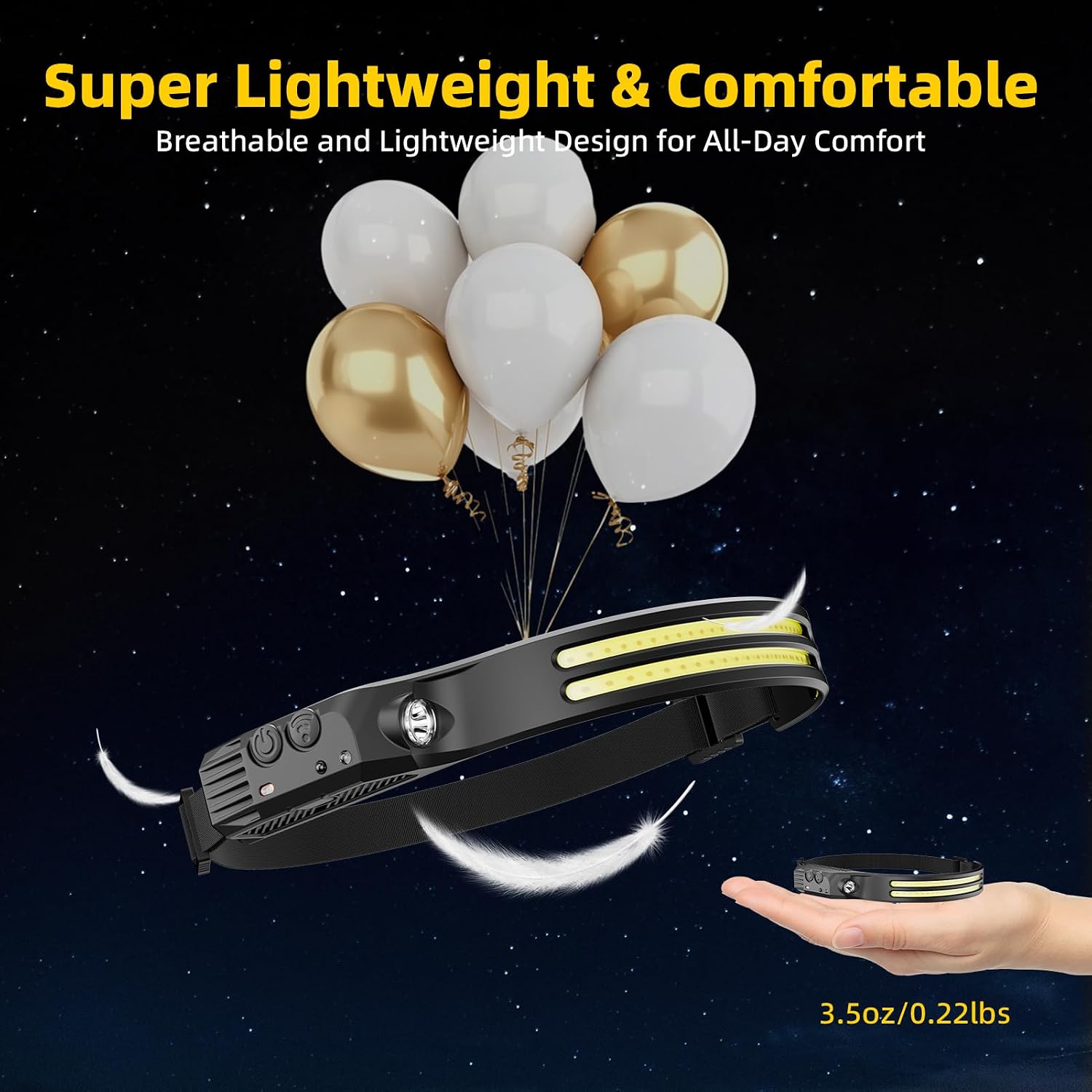 2 Stück Stirnlampe LED wiederaufladbar, 230° Weitwinkel superhelle Stirnlampe mit Sensor, USB wiederaufladbares LED-Stirnband mit Licht zum Joggen, Angeln, Wandern, Arbeiten, Campingzubehör – Bild 6