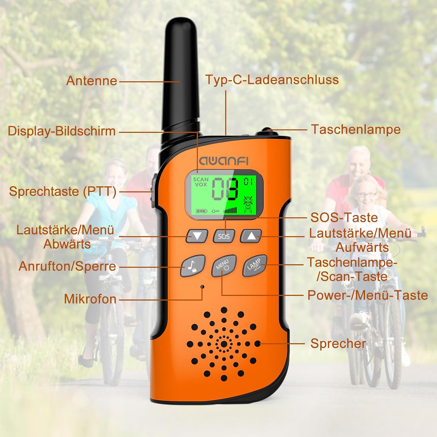 Walkie Talkie Kinder 3er Set, Walkie Talkie Wiederaufladbar mit Li-Ionen Akku, Funkgerät Set, 2-Wege Radio mit VOX, Taschenlampe, Walky Talky Camping Abenteuer, Geschenk für Kinder von 3-12 Jahren – Bild 4