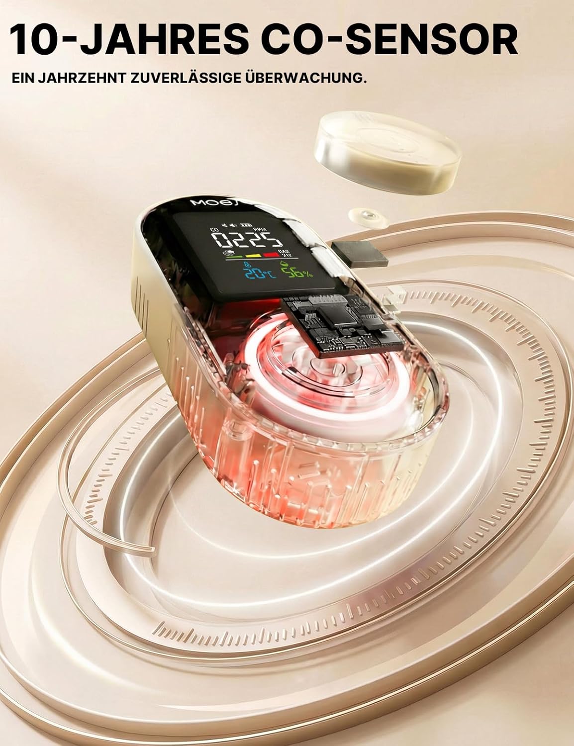 MOES 5-in-1 Gas-, Rauch- und Kohlenmonoxidmelder für die Steckdose mit 10-Jahres-Sensor & 1000 mAh Batterie, CO, Gasmelder, Rauchmelder mit Temperatur/Luftfeuchtigkeit, Alarm für Haus und Wohnmobil – Bild 3