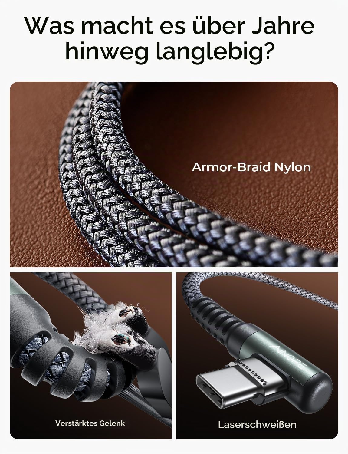 2 Stück USB C Kabel 3,1A Schnellladung, AINOPE (2M + 2M) Ladekabel USB C Winkel Langlebiges Nylon geflochtenes USB A auf USB C Ladekabel für Samsung S20 S9 S8 Plus S10 Note 10 9 8 V30 V20 G6 – Bild 5