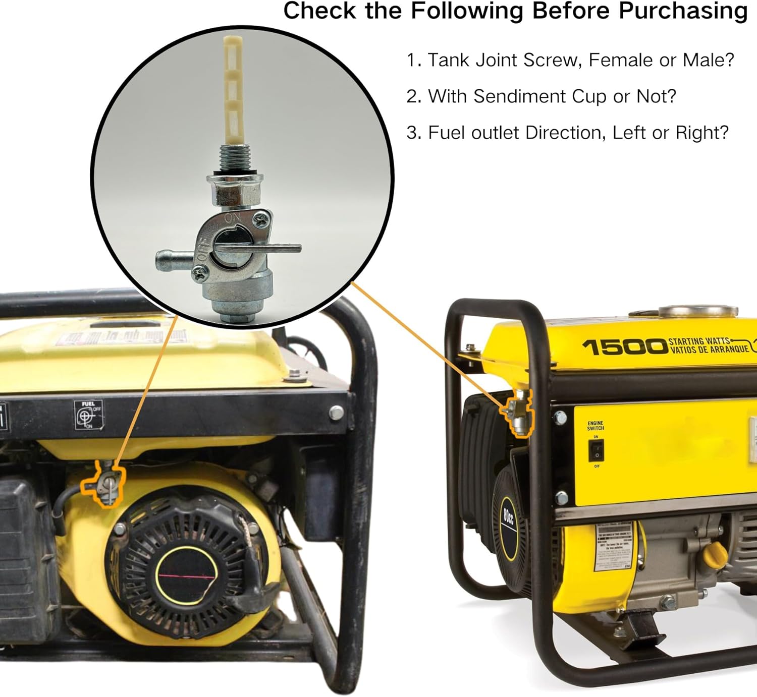 Stromgenerator, Notstromgenerator, Benzinhahnschalter, Gastank, Kraftstoffschalter, Ventilpumpe, Benzinhahn, Kraftstofftankventil für Champion Generac 310573GS für Briggs Stratton, M10 x 1,25 mm – Bild 4