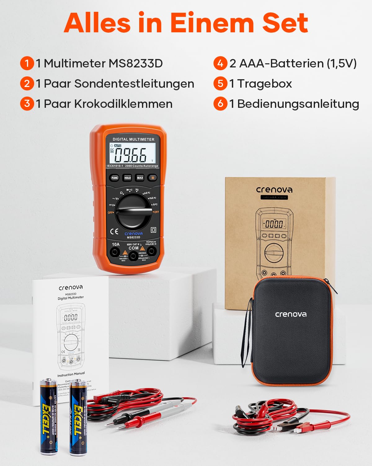 Crenova MS8233D Digital-Multimeter, Spannungsprüfer, Strommessgerät, Voltmeter, Messgerätetester, NCV mit 6000 Count LCD-Display, Hintergrundbeleuchtung – Bild 9