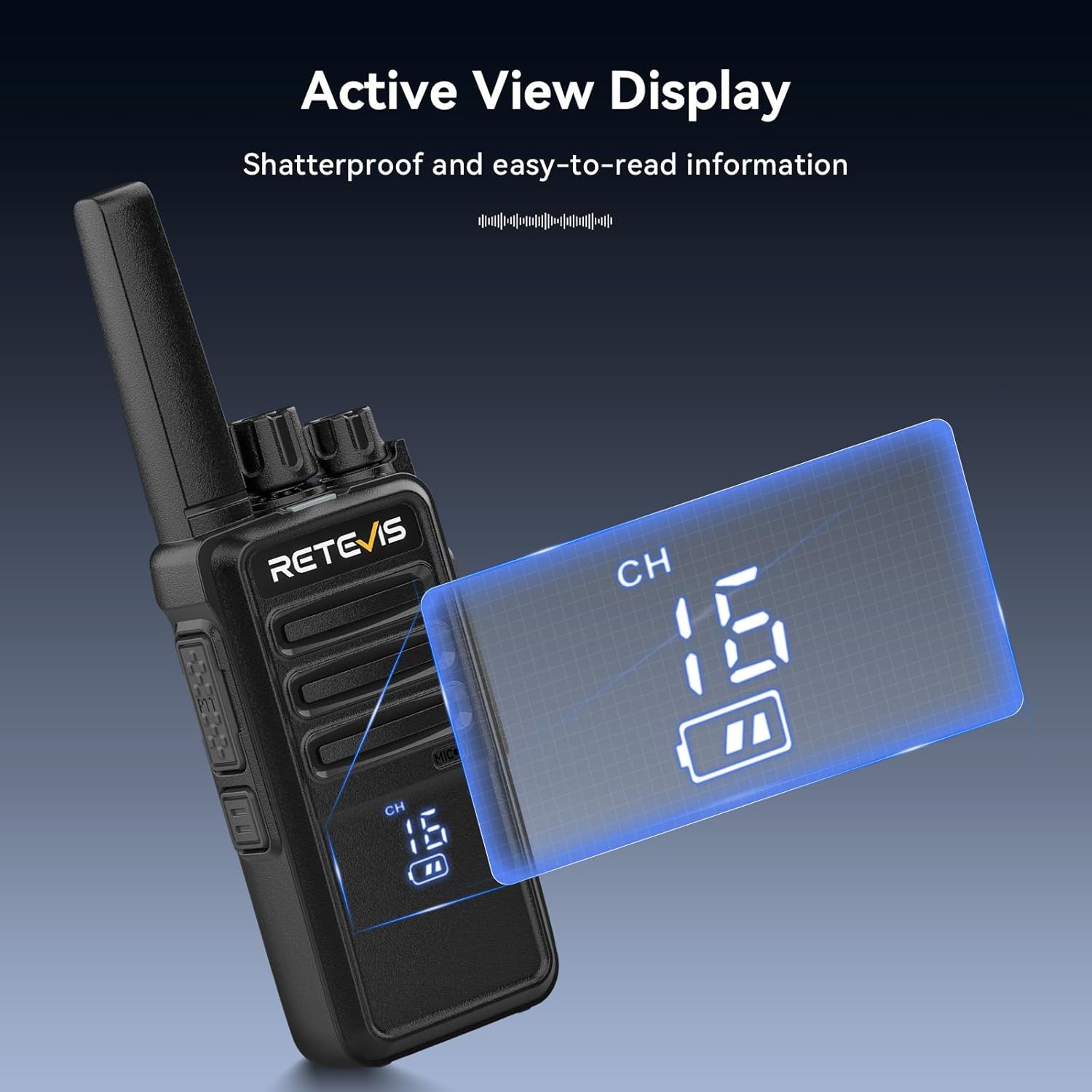 Retevis RT668H Walkie Talkie, Radio mit verstecktem Display, wiederaufladbar Typ C 1200 mAh, VOX, Geräuschunterdrückung, robust, Walki Talki für Familienfahrten, Geschenk (schwarz, 2 Stück) – Bild 2