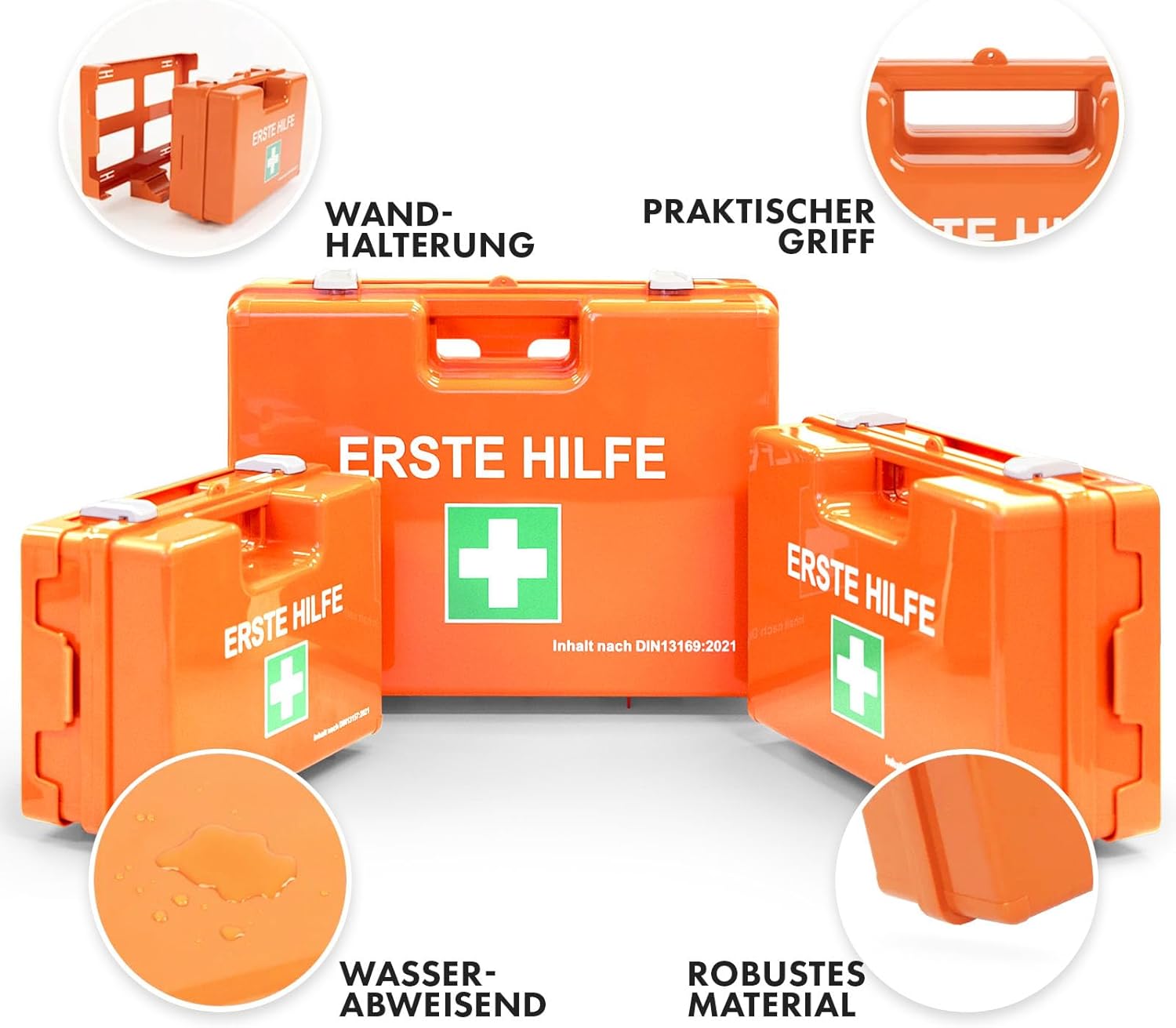 KARAT Kleiner Erste-Hilfe-Kasten für Unternehmen DIN 13157:2021 gefüllt mit Wandhalterung | 1 Erste-Hilfe-Set für Werkstatt, Büro & Gastro, Notfallbox für bis zu 50 Mitarbeiter (28 x 20 x 11,5 cm) – Bild 2