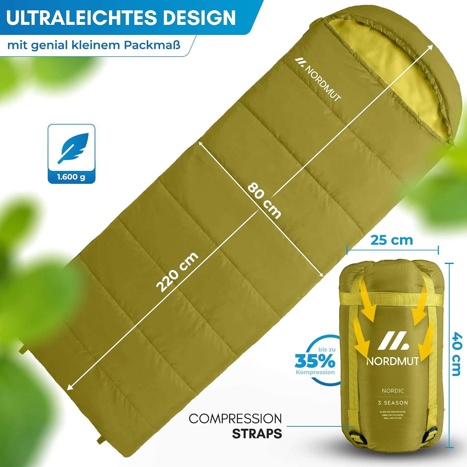 NORDMUT® Deckenschlafsack für Erwachsene mit Zwei-Wege-YKK-Reißverschluss – kleines Packmaß & ultraleicht 1600 g – 3 Jahreszeiten (250 g/m²) – Schlafsack für Camping, Outdoor & Festivals – Bild 5